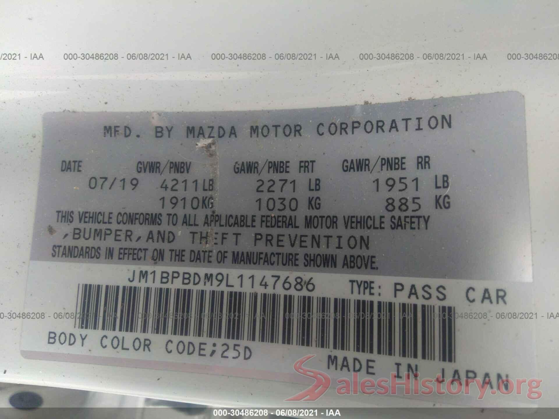 JM1BPBDM9L1147686 2020 MAZDA MAZDA3 SEDAN