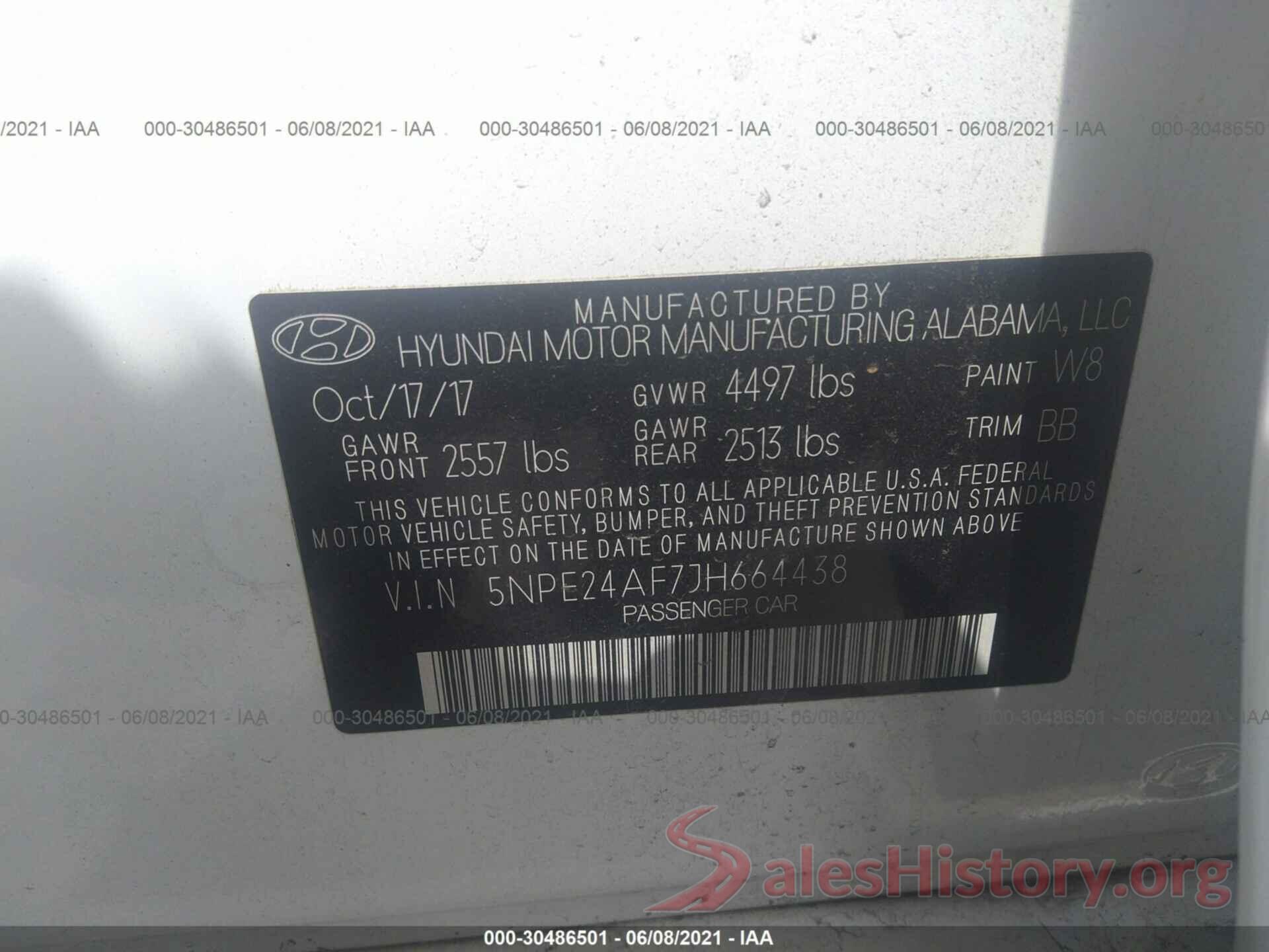 5NPE24AF7JH664438 2018 HYUNDAI SONATA