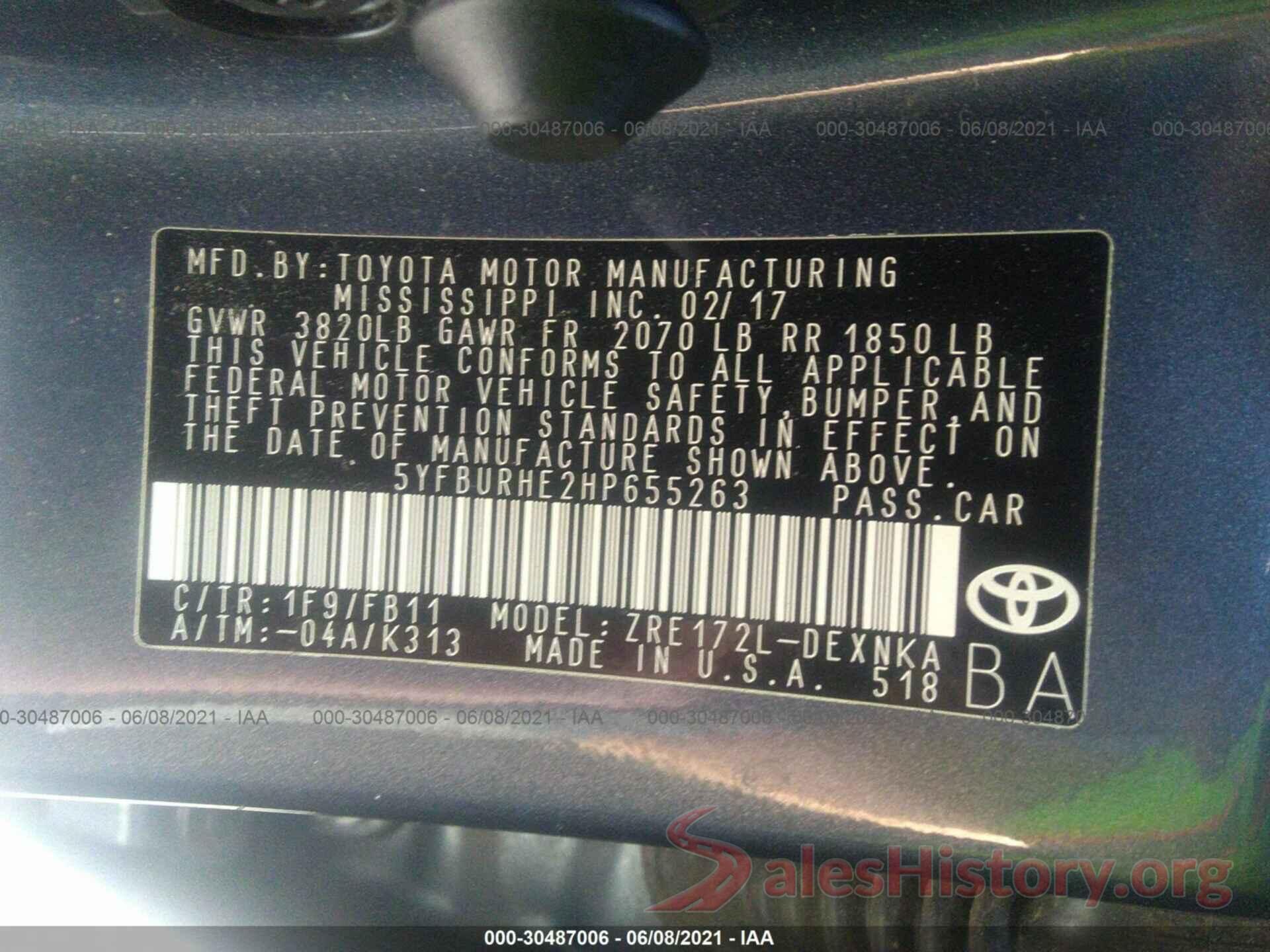 5YFBURHE2HP655263 2017 TOYOTA COROLLA