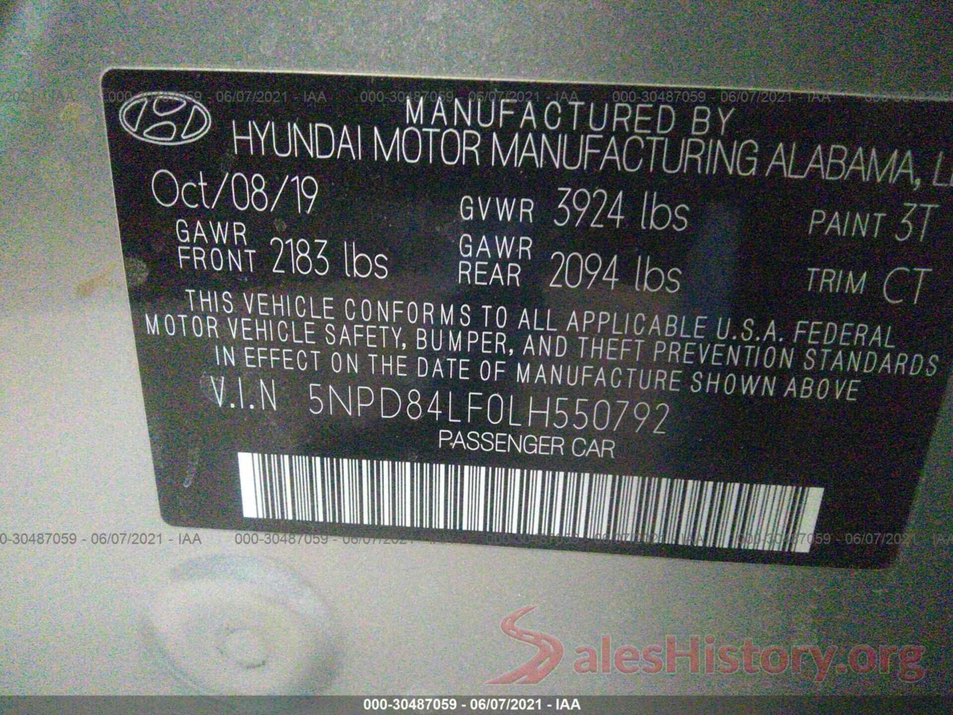 5NPD84LF0LH550792 2020 HYUNDAI ELANTRA