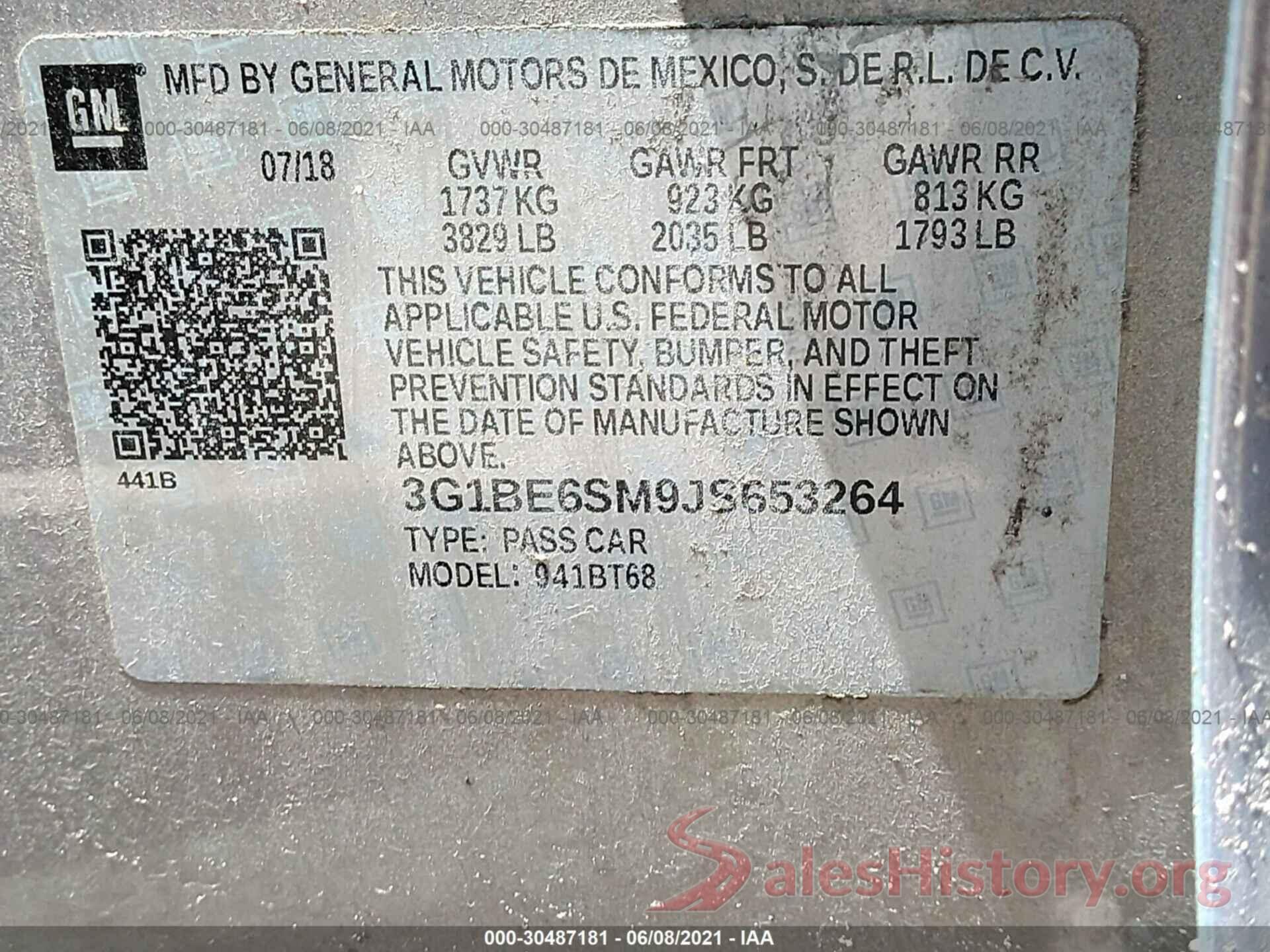 3G1BE6SM9JS653264 2018 CHEVROLET CRUZE