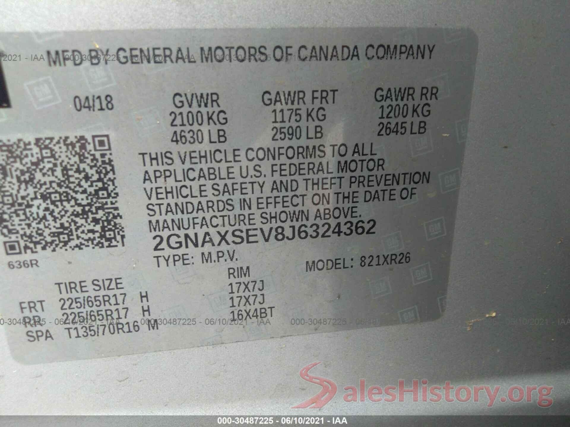 2GNAXSEV8J6324362 2018 CHEVROLET EQUINOX