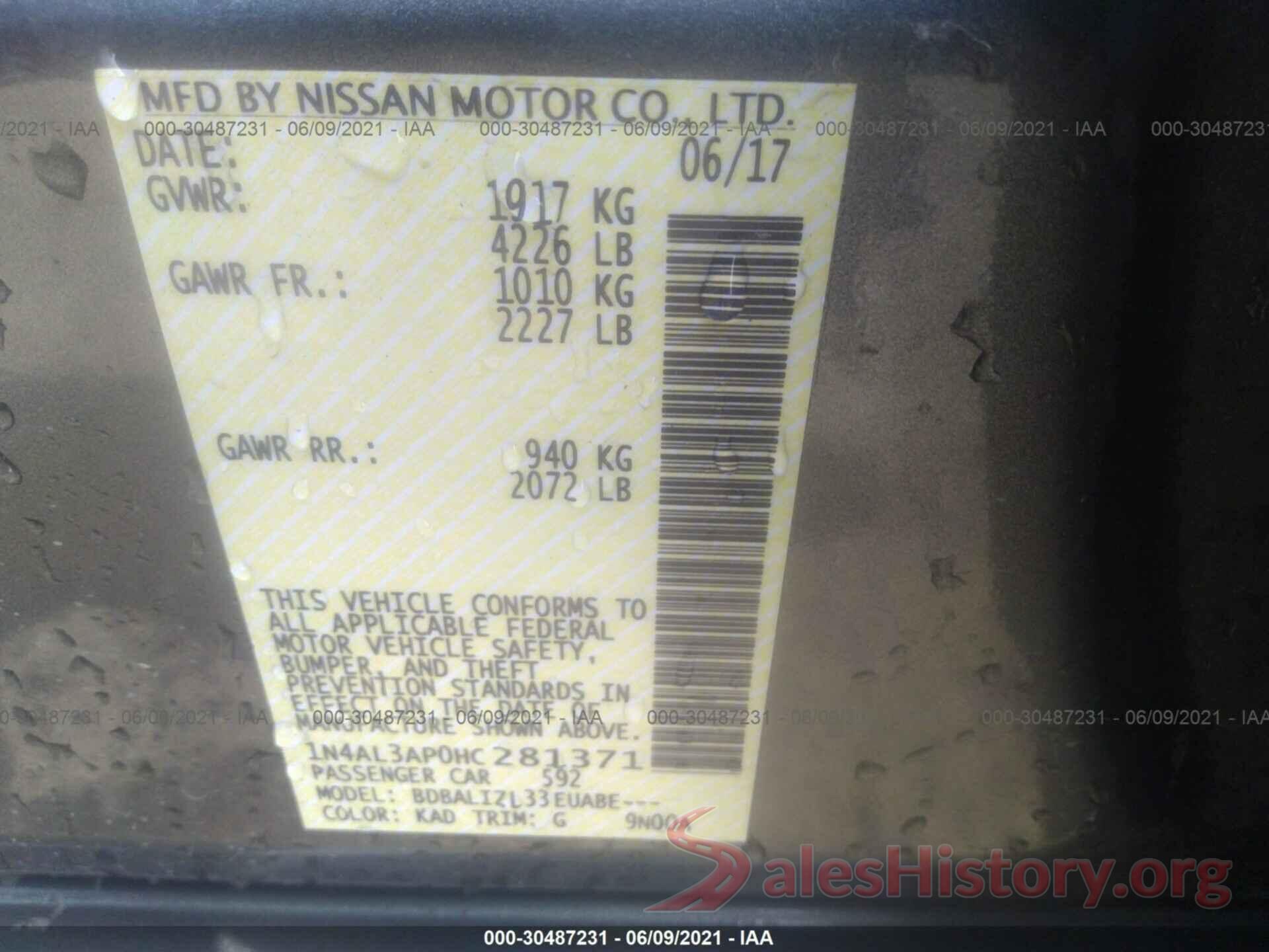 1N4AL3AP0HC281371 2017 NISSAN ALTIMA