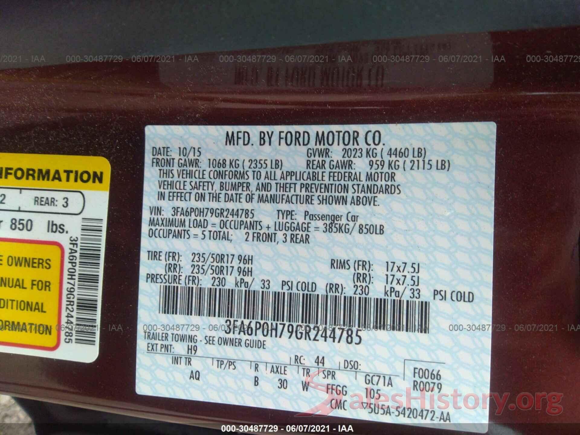 3FA6P0H79GR244785 2016 FORD FUSION