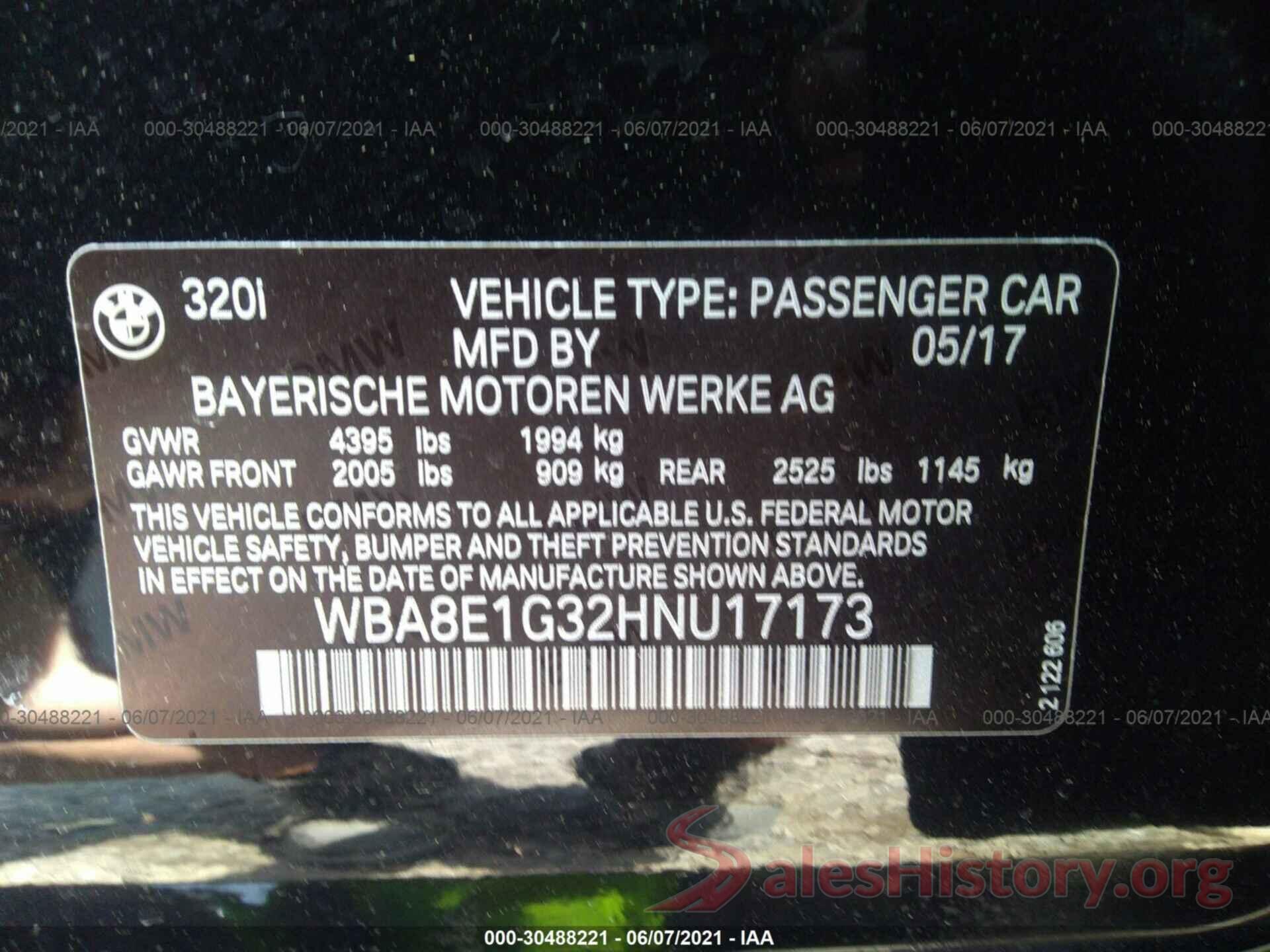 WBA8E1G32HNU17173 2017 BMW 3 SERIES