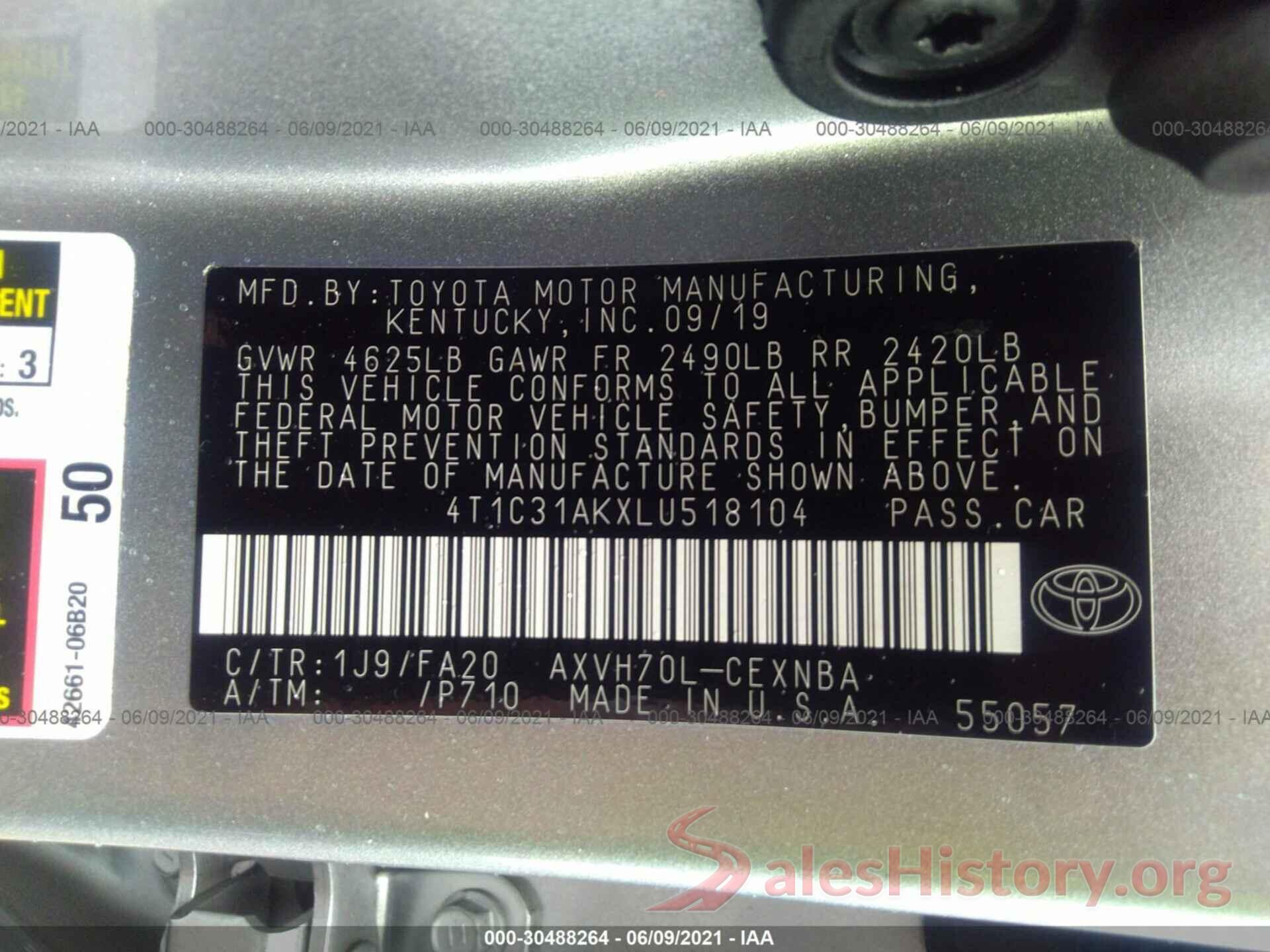 4T1C31AKXLU518104 2020 TOYOTA CAMRY