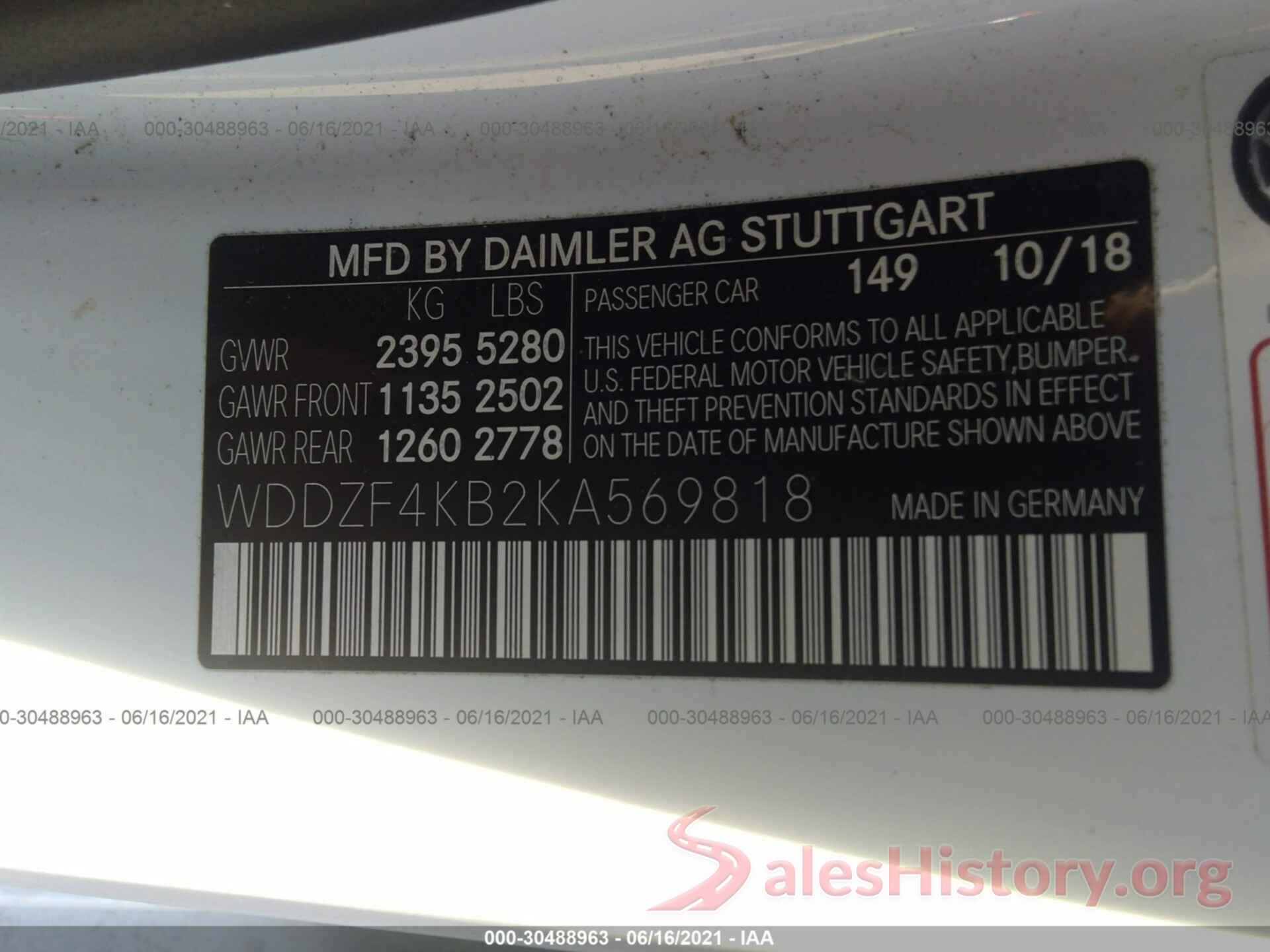 WDDZF4KB2KA569818 2019 MERCEDES-BENZ E-CLASS