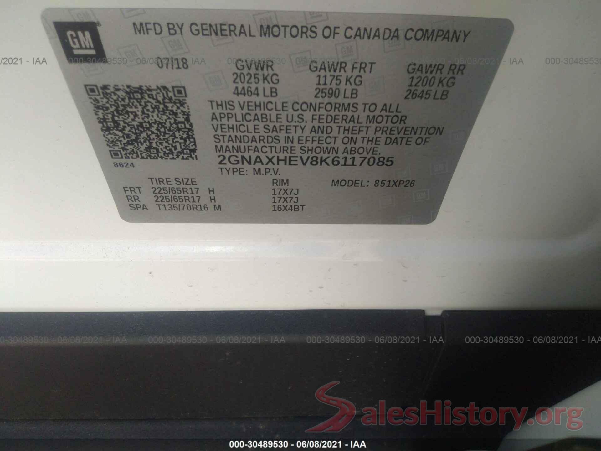 2GNAXHEV8K6117085 2019 CHEVROLET EQUINOX