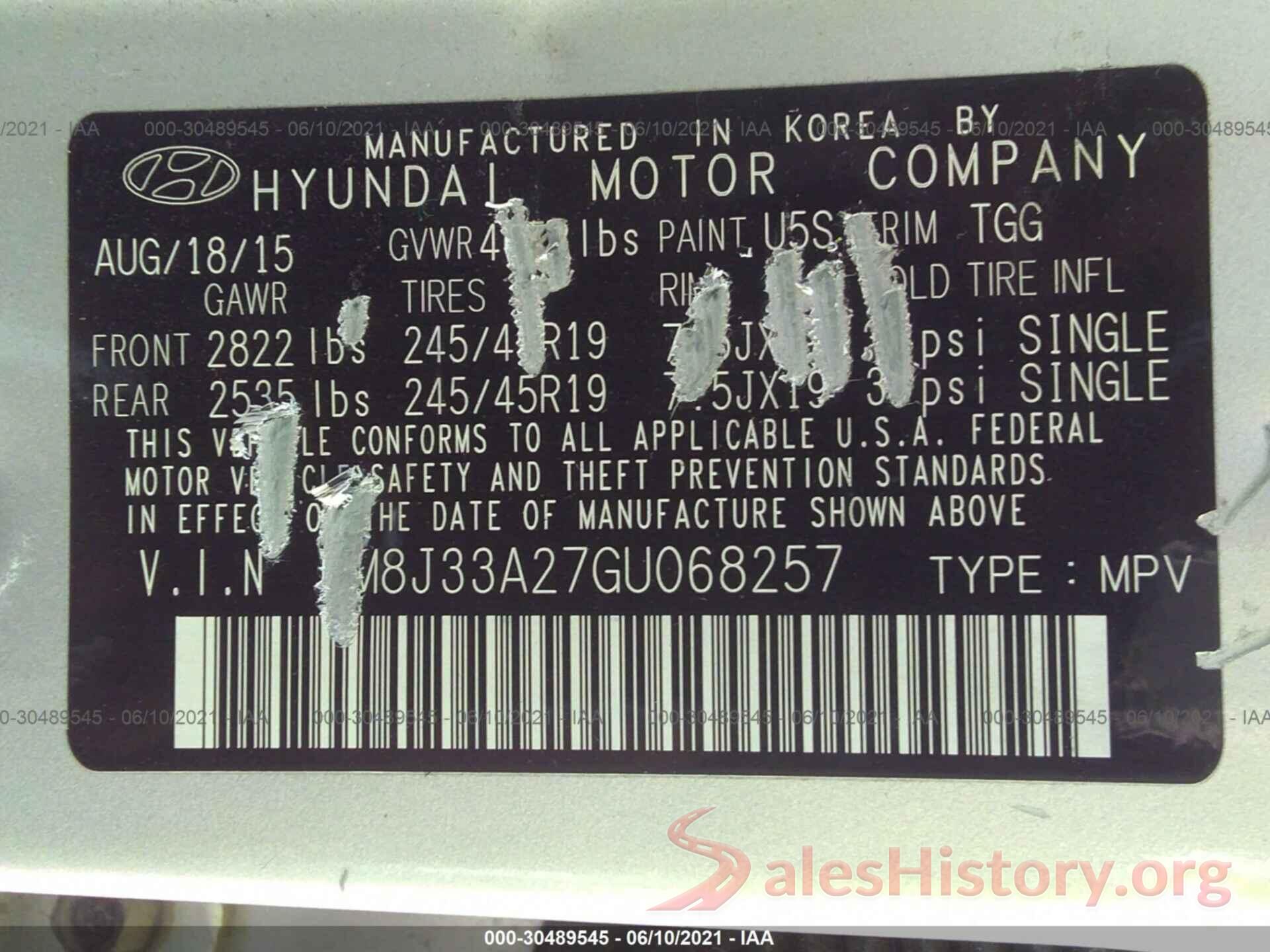 KM8J33A27GU068257 2016 HYUNDAI TUCSON