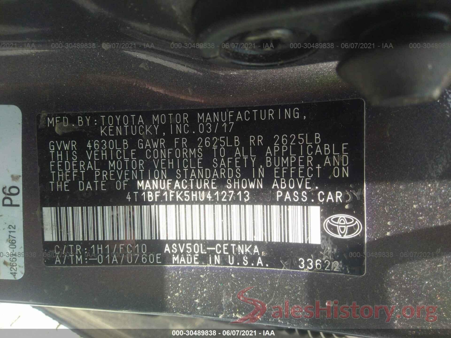 4T1BF1FK5HU412713 2017 TOYOTA CAMRY