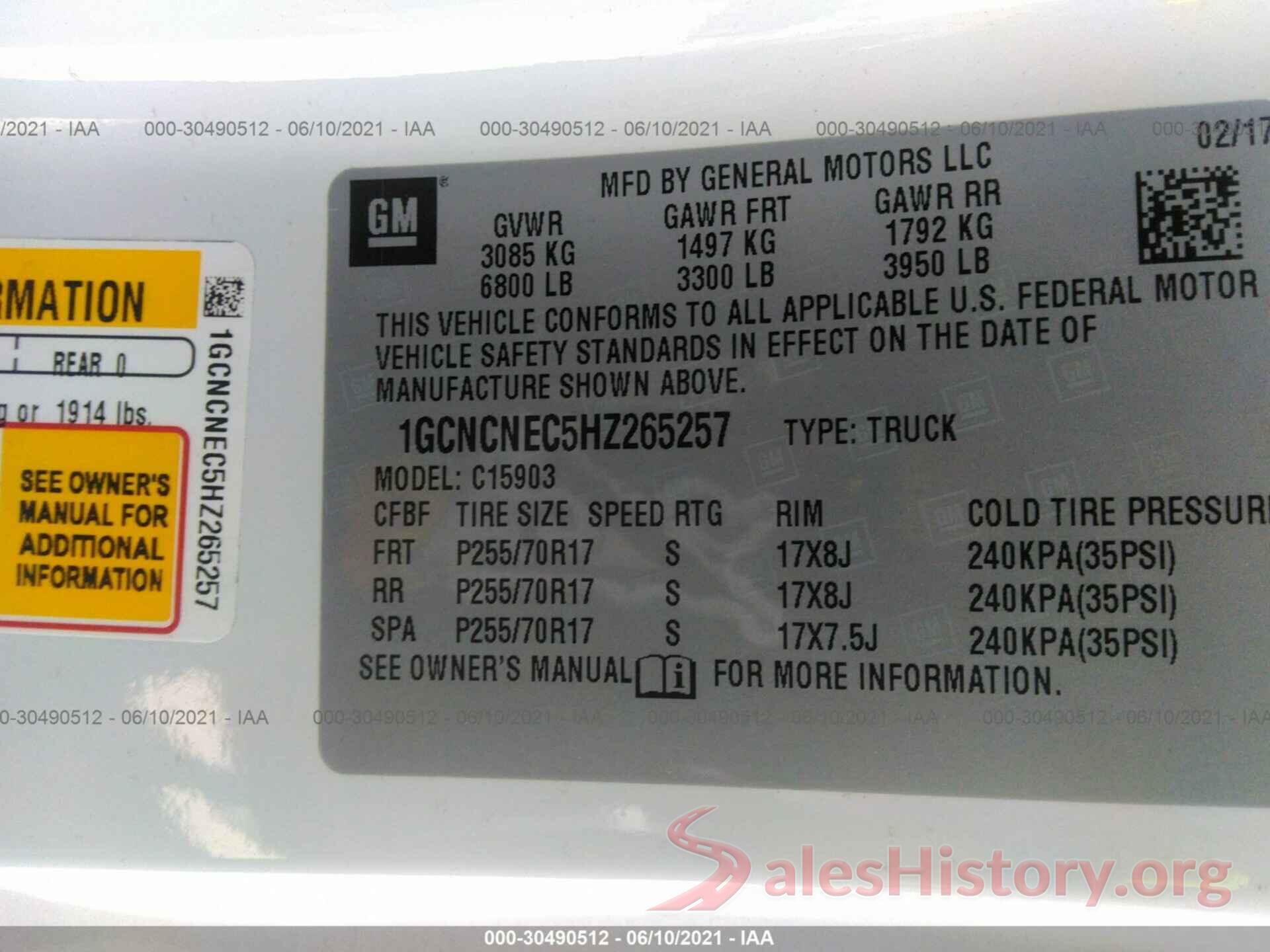 1GCNCNEC5HZ265257 2017 CHEVROLET SILVERADO 1500