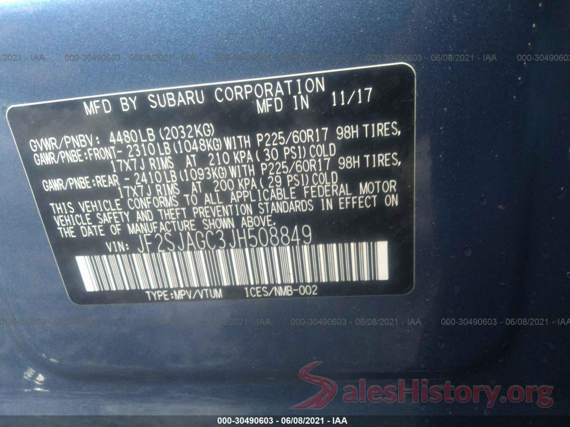 JF2SJAGC3JH508849 2018 SUBARU FORESTER