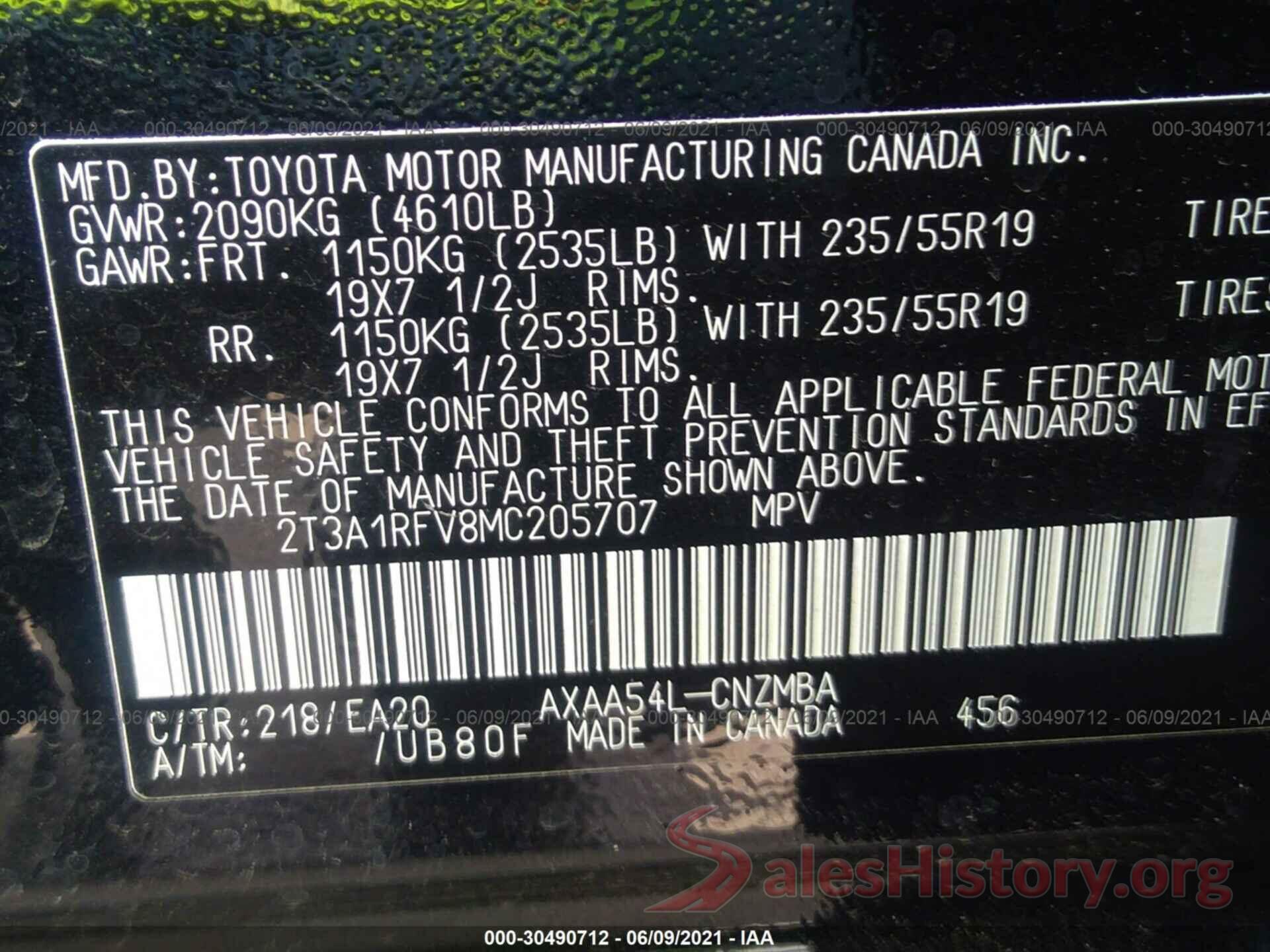 2T3A1RFV8MC205707 2021 TOYOTA RAV4