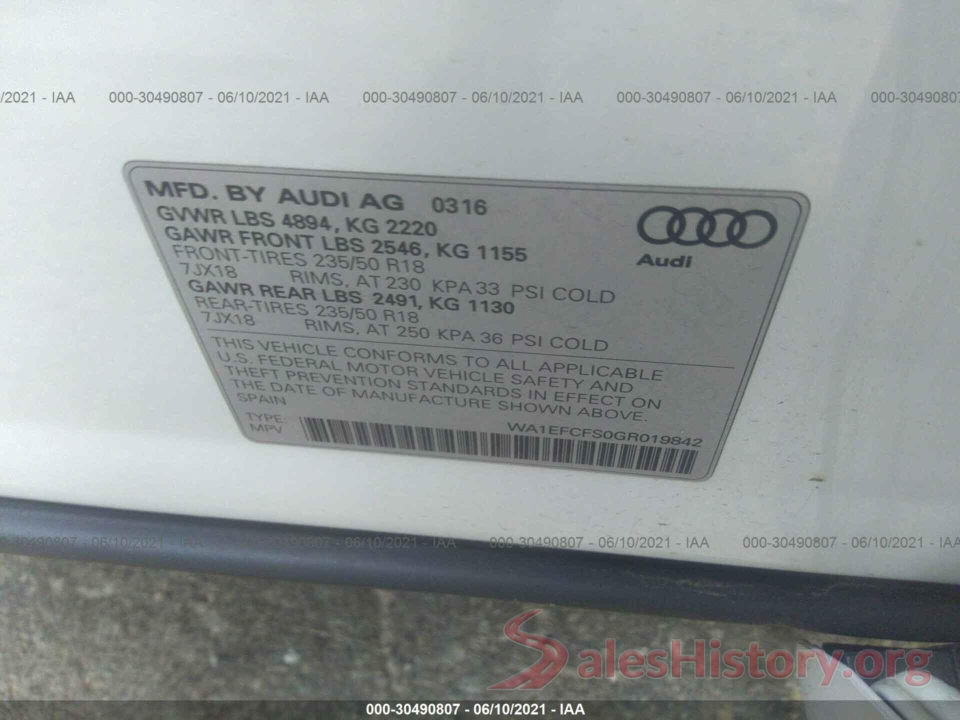 WA1EFCFS0GR019842 2016 AUDI Q3