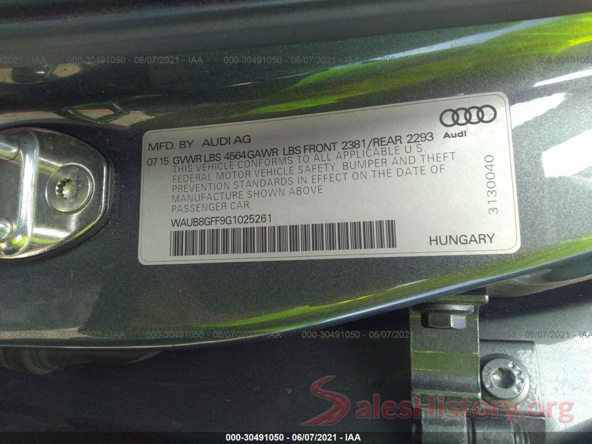 WAUB8GFF9G1025261 2016 AUDI A3