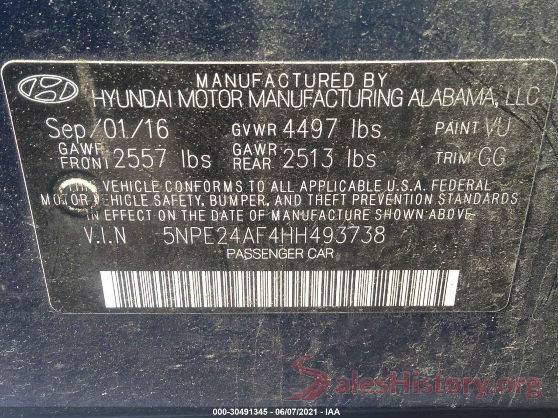 5NPE24AF4HH493738 2017 HYUNDAI SONATA