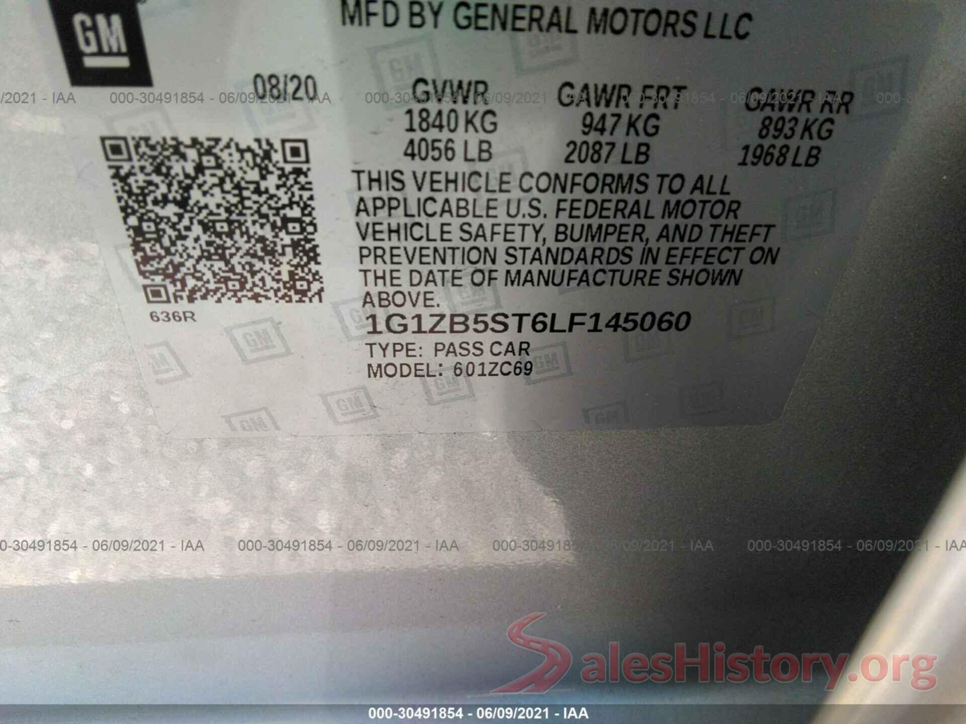 1G1ZB5ST6LF145060 2020 CHEVROLET MALIBU