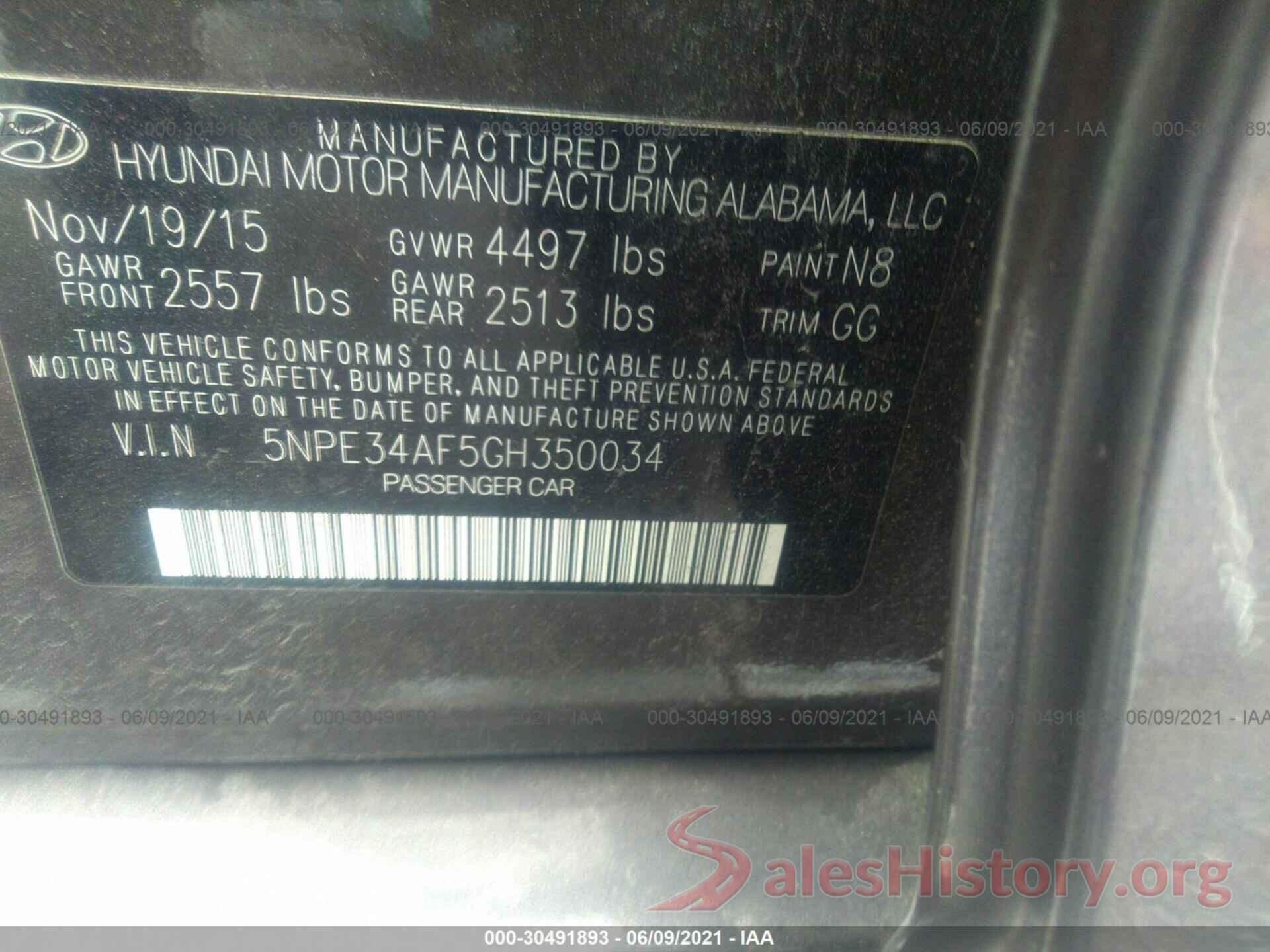 5NPE34AF5GH350034 2016 HYUNDAI SONATA