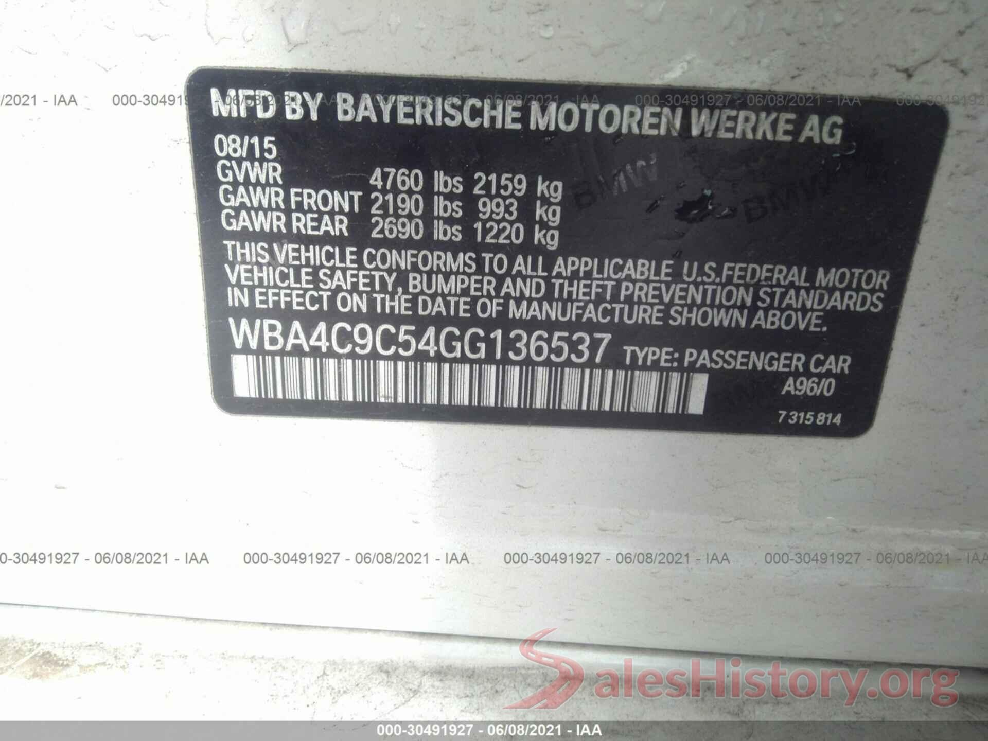 WBA4C9C54GG136537 2016 BMW 4 SERIES