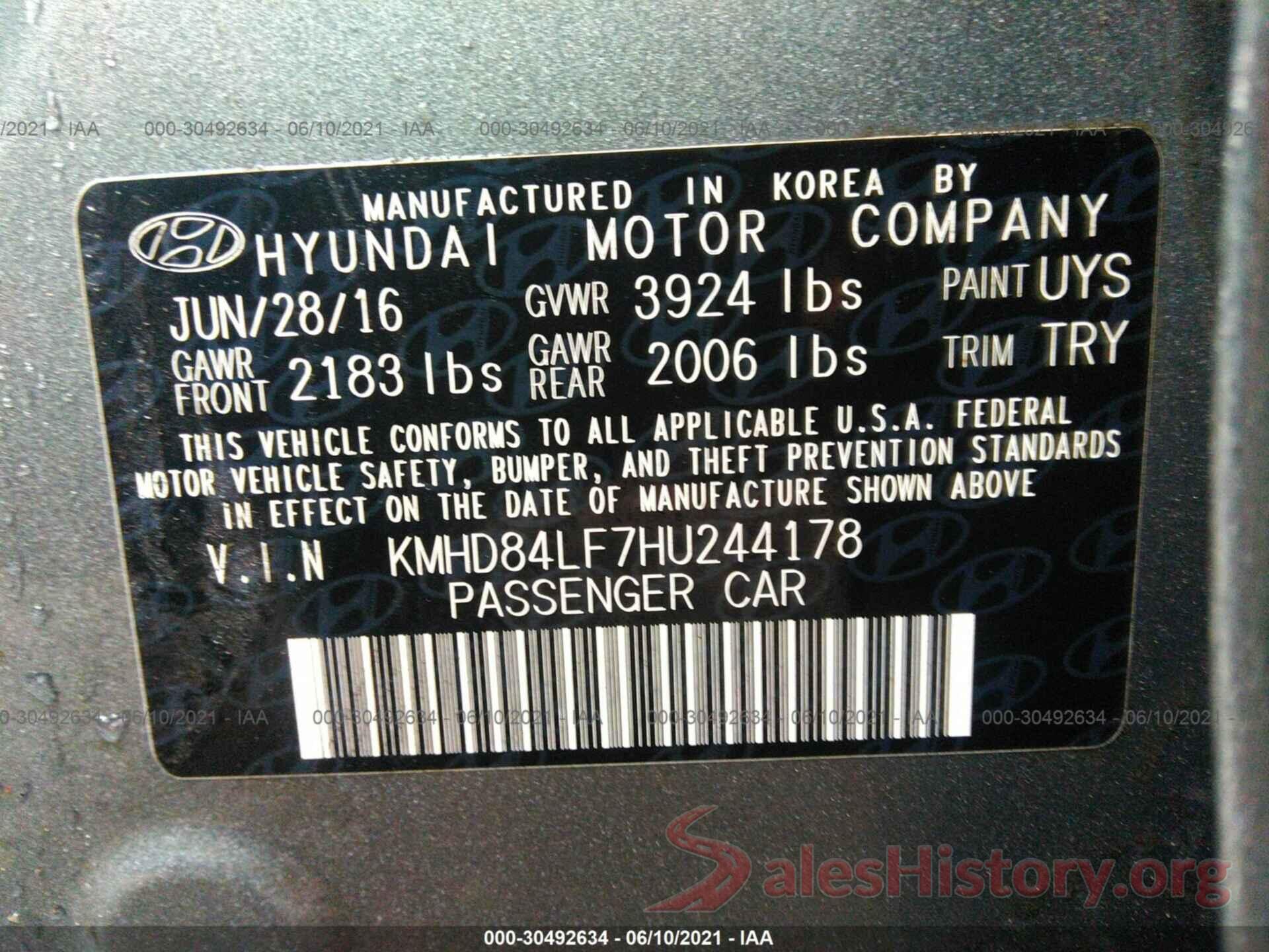 KMHD84LF7HU244178 2017 HYUNDAI ELANTRA