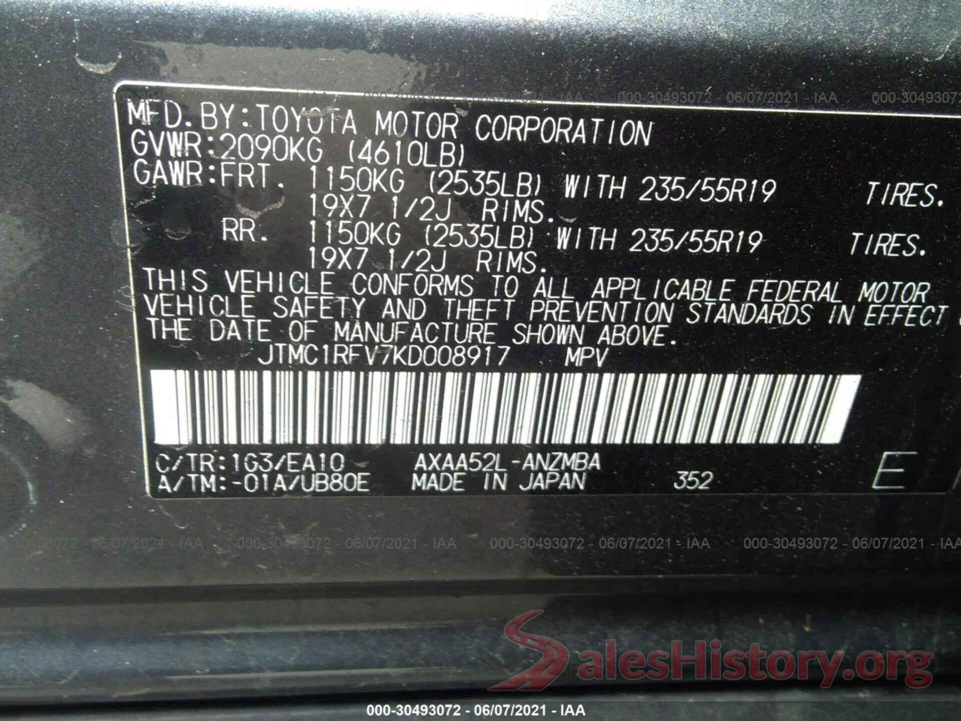 JTMC1RFV7KD008917 2019 TOYOTA RAV4