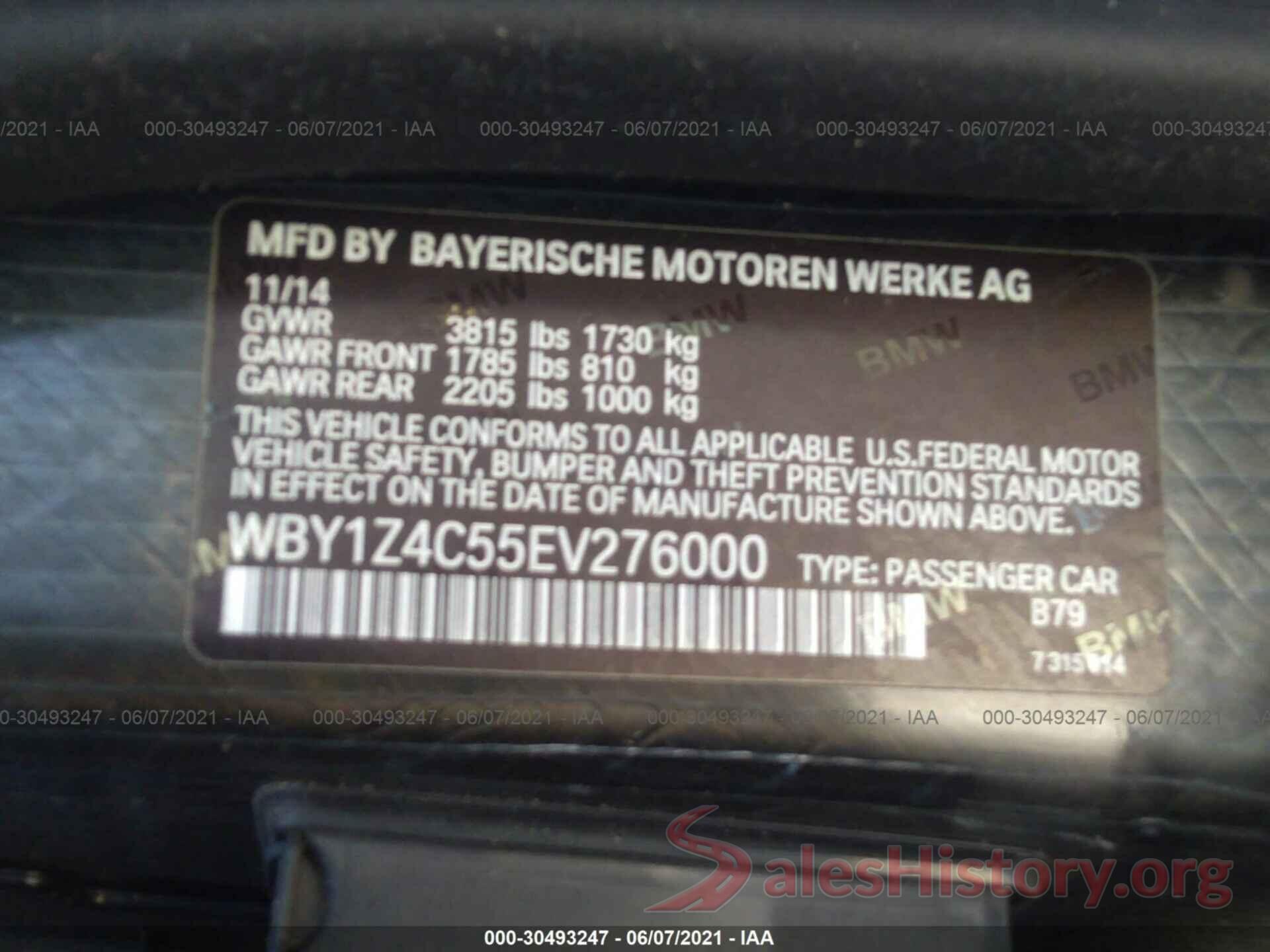 WBY1Z4C55EV276000 2014 BMW I3