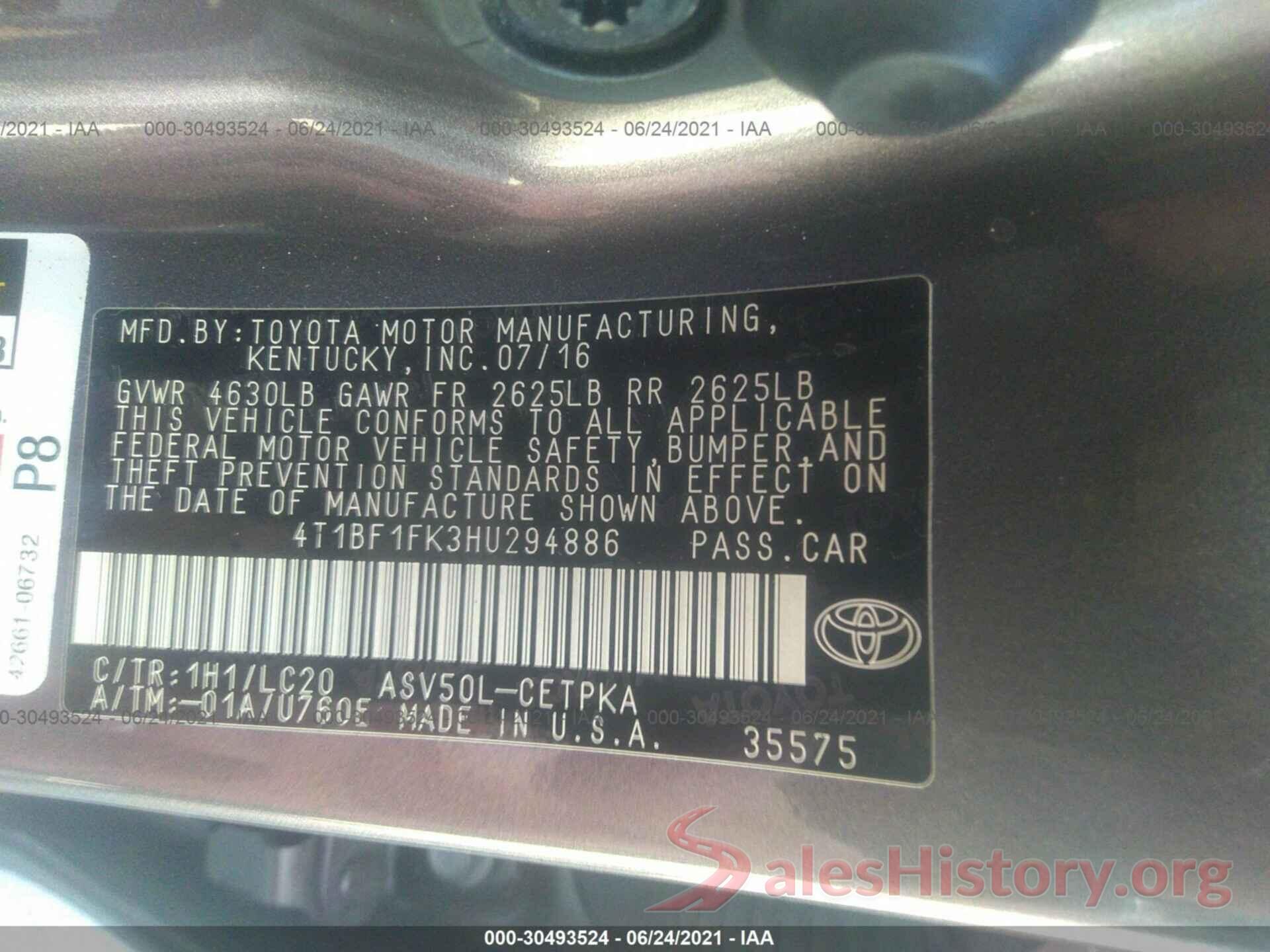 4T1BF1FK3HU294886 2017 TOYOTA CAMRY