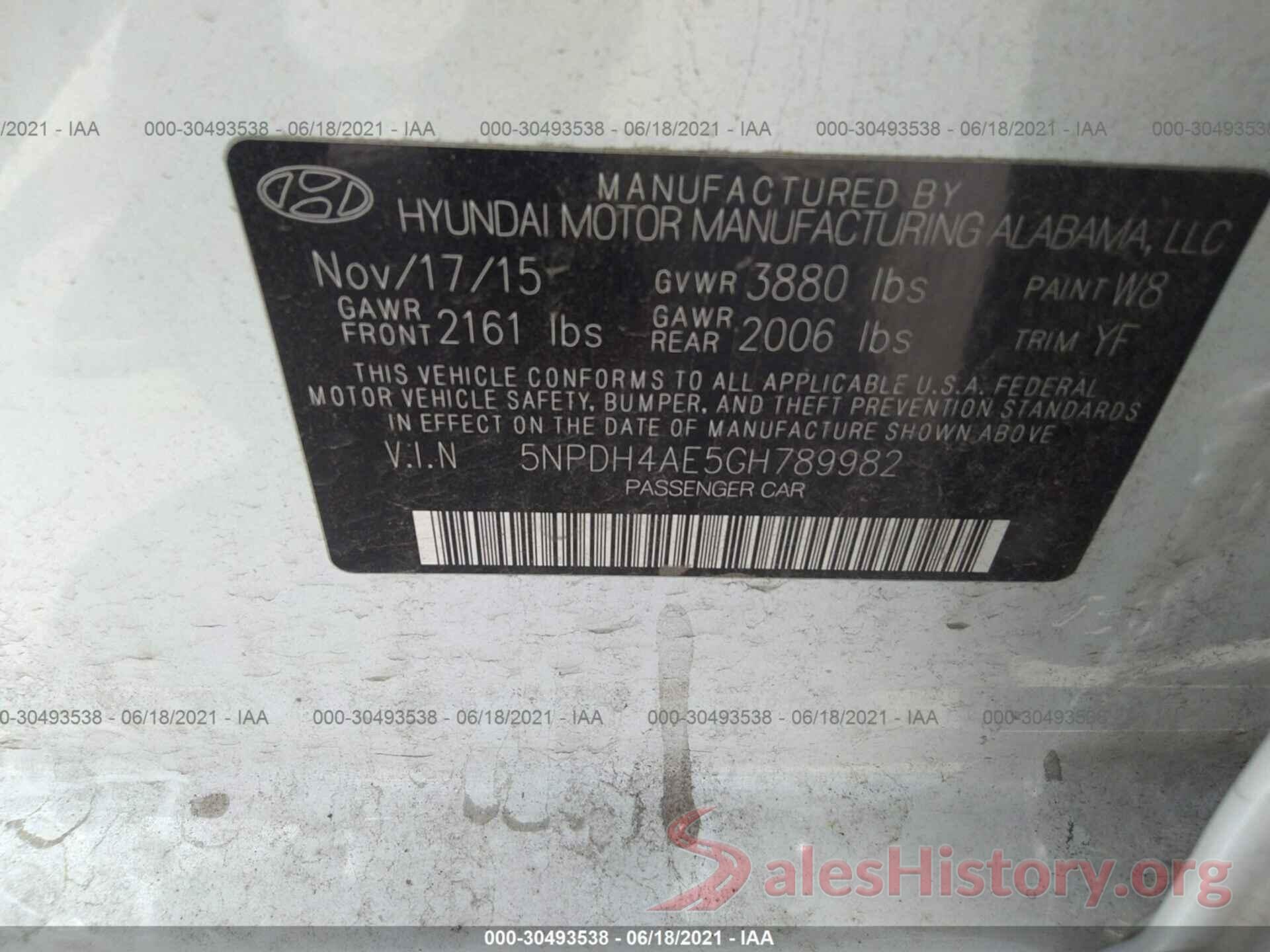 5NPDH4AE5GH789982 2016 HYUNDAI ELANTRA