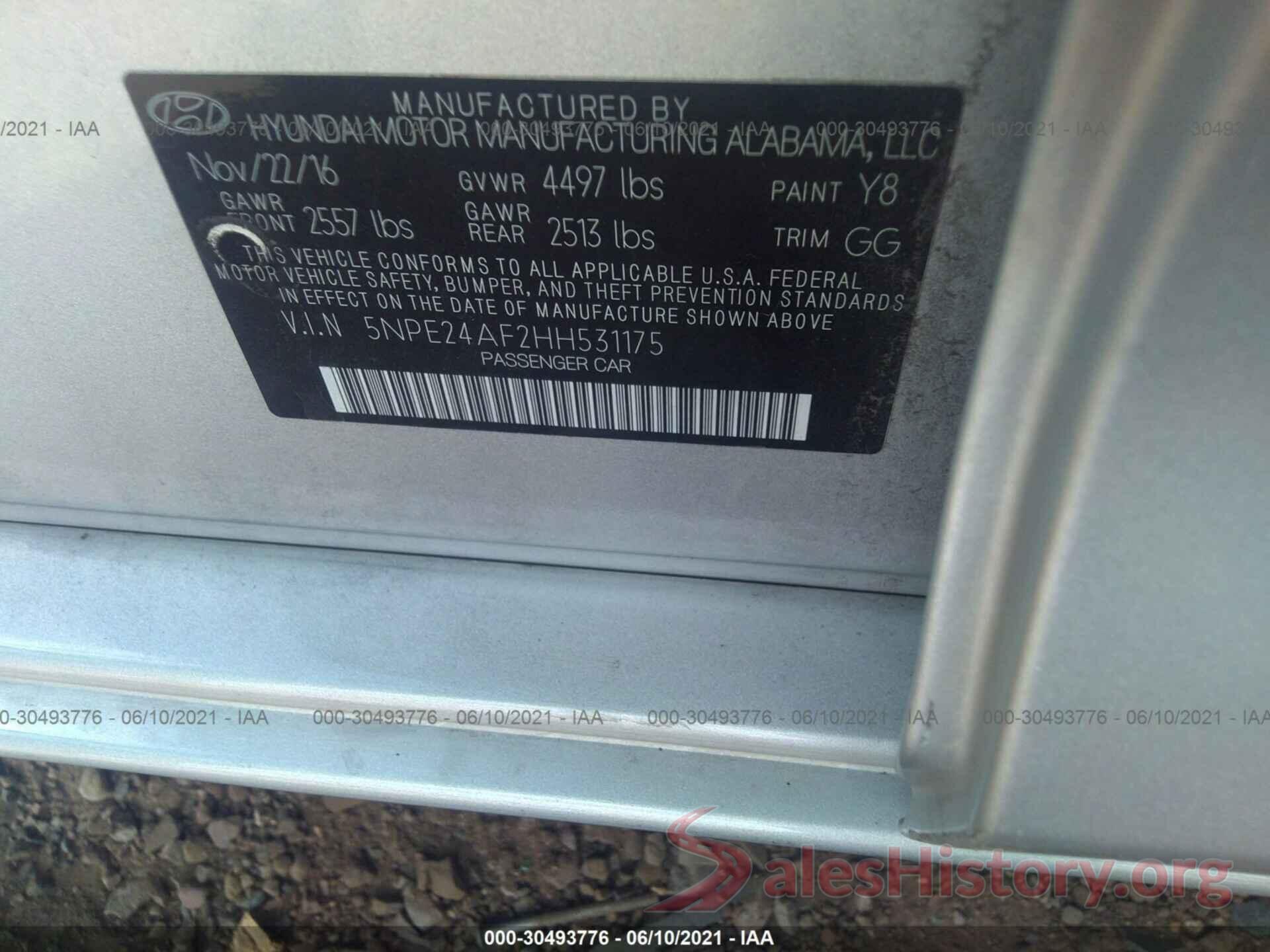 5NPE24AF2HH531175 2017 HYUNDAI SONATA