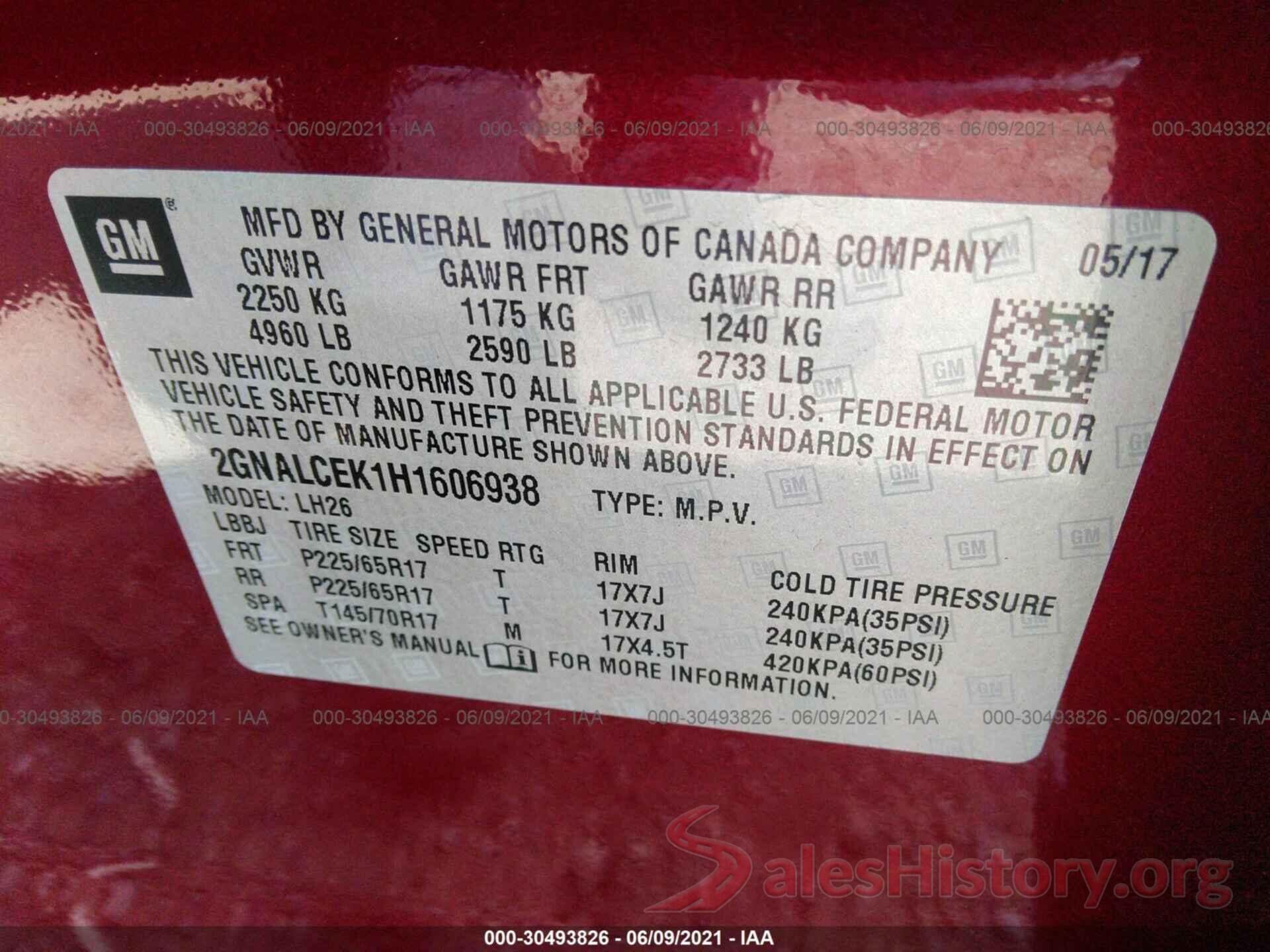 2GNALCEK1H1606938 2017 CHEVROLET EQUINOX