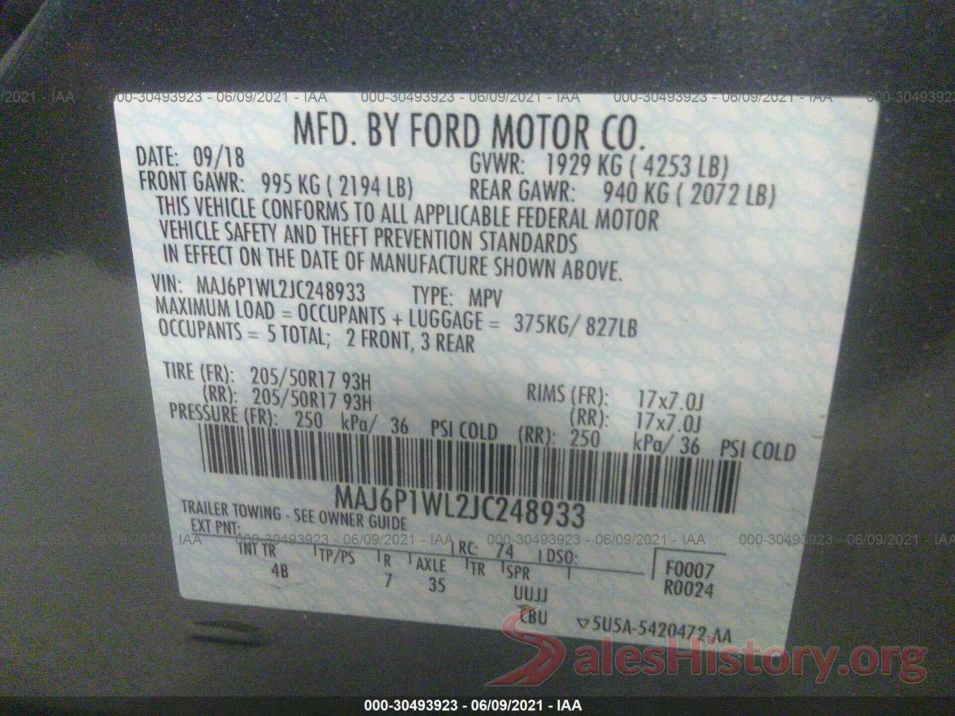 MAJ6P1WL2JC248933 2018 FORD ECOSPORT