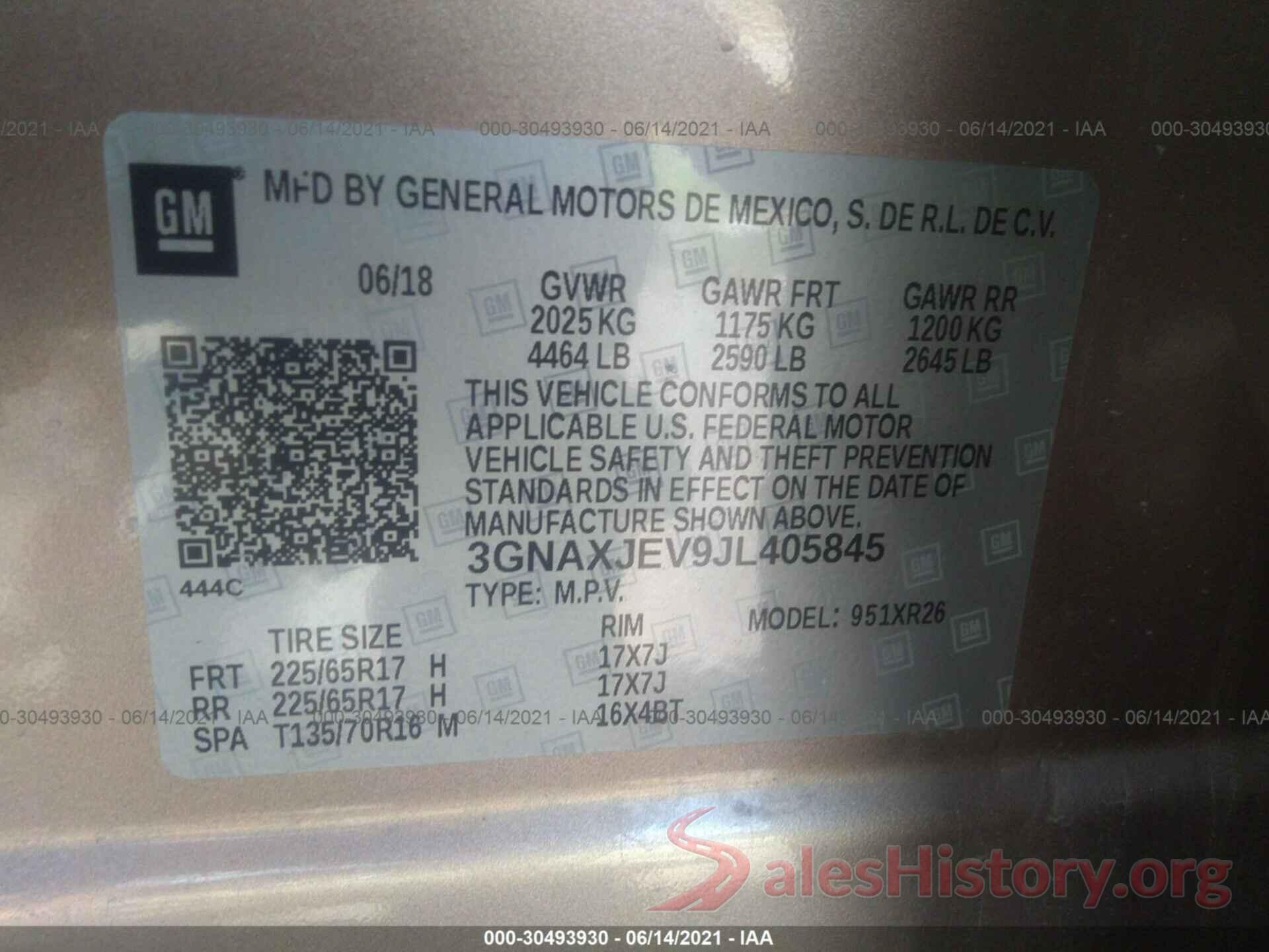 3GNAXJEV9JL405845 2018 CHEVROLET EQUINOX