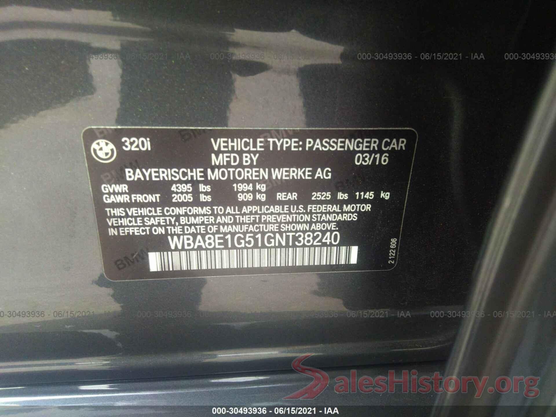 WBA8E1G51GNT38240 2016 BMW 3 SERIES