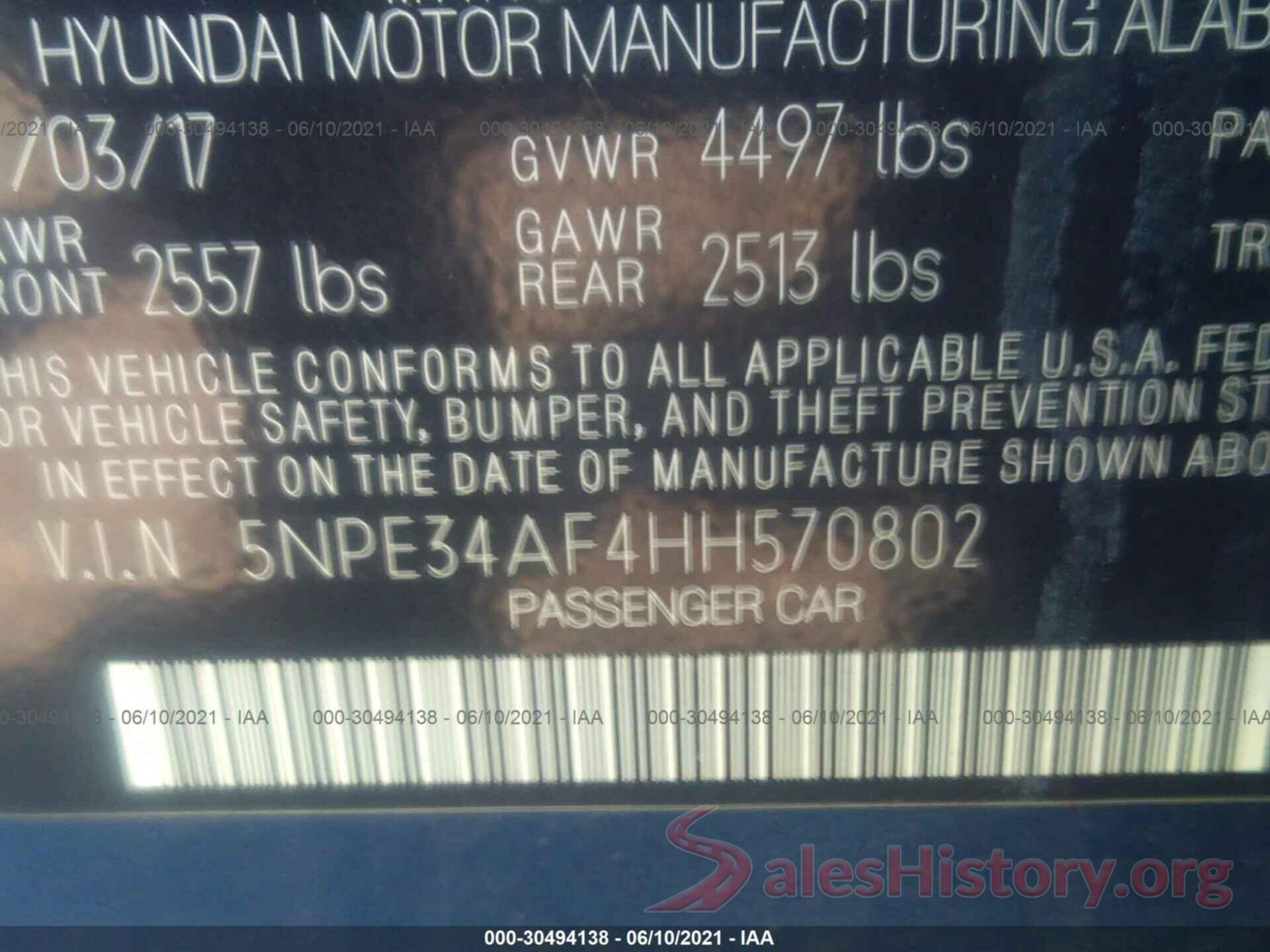 5NPE34AF4HH570802 2017 HYUNDAI SONATA