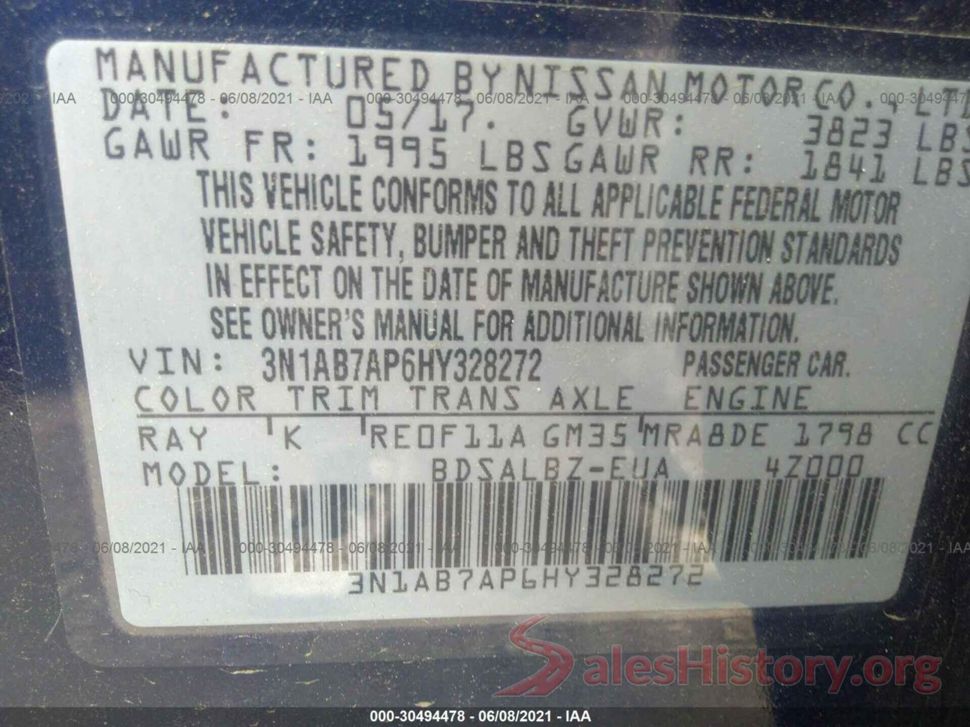 3N1AB7AP6HY328272 2017 NISSAN SENTRA