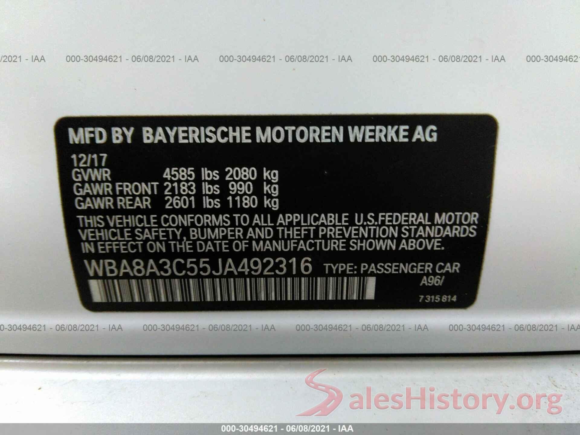 WBA8A3C55JA492316 2018 BMW 3 SERIES