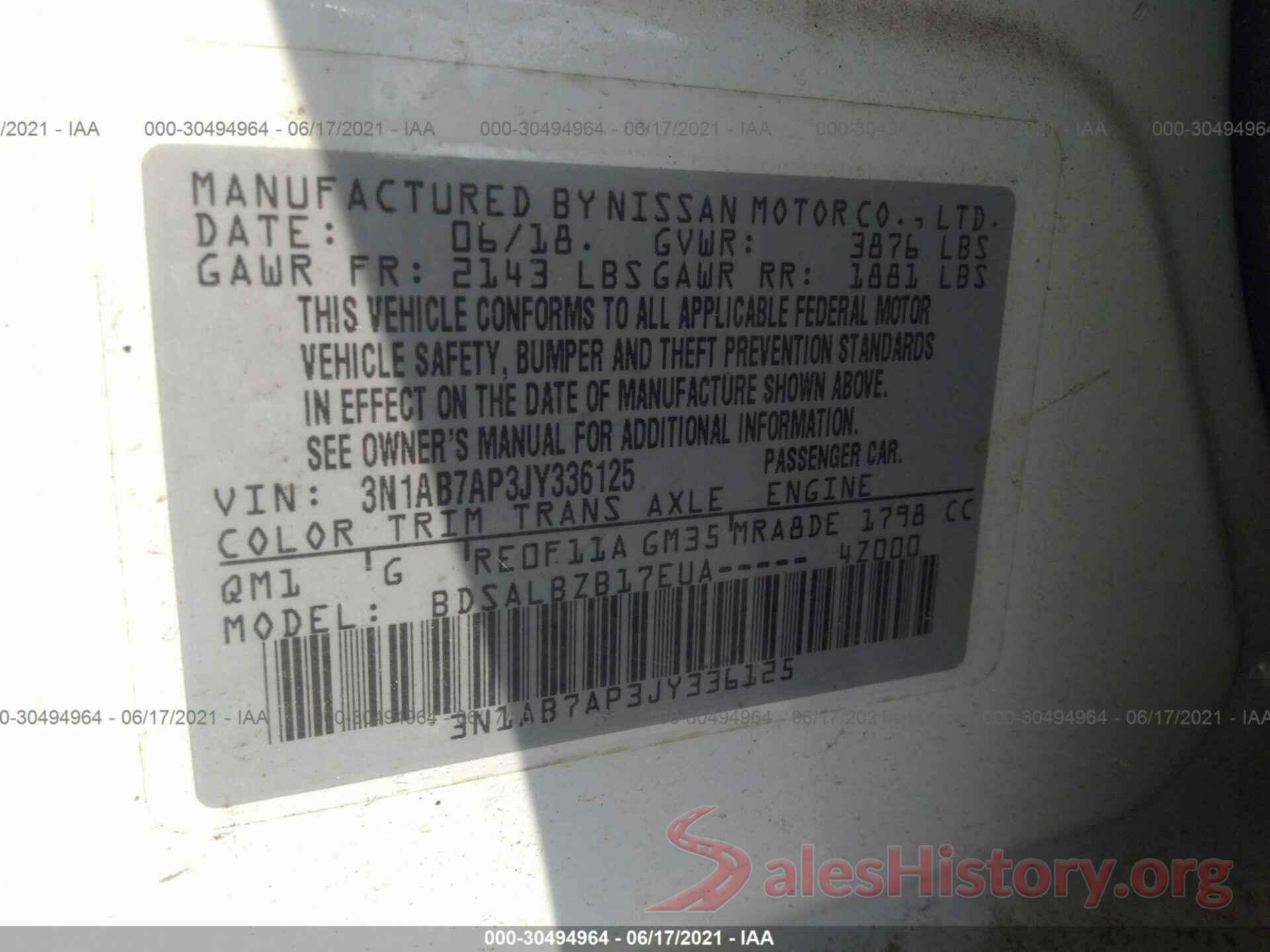 3N1AB7AP3JY336125 2018 NISSAN SENTRA