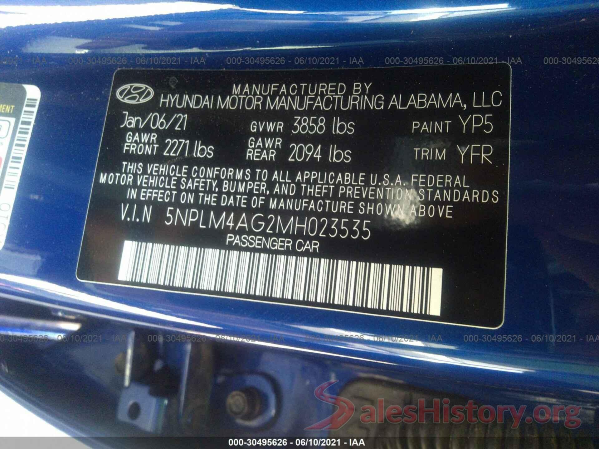 5NPLM4AG2MH023535 2021 HYUNDAI ELANTRA