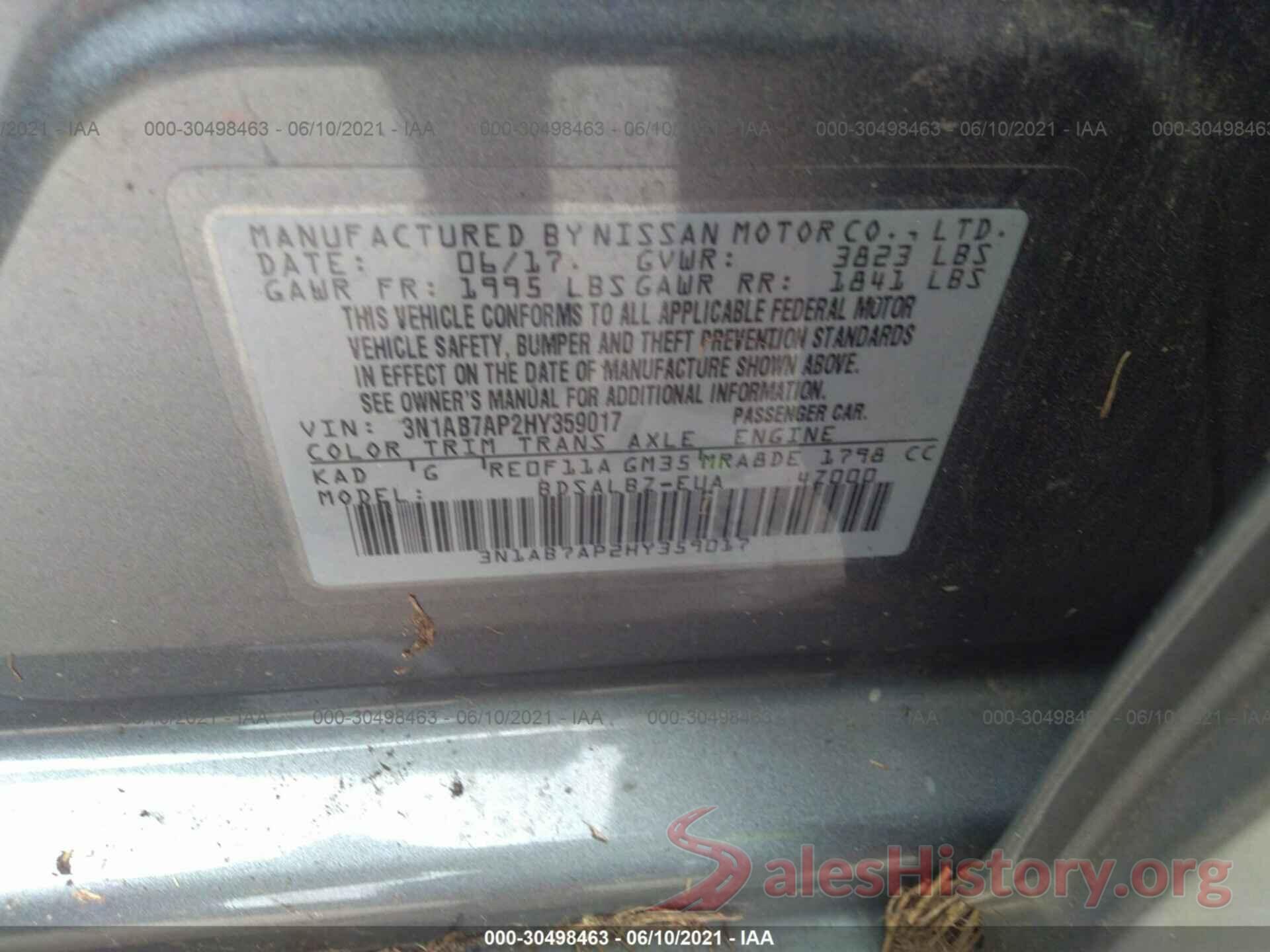 3N1AB7AP2HY359017 2017 NISSAN SENTRA