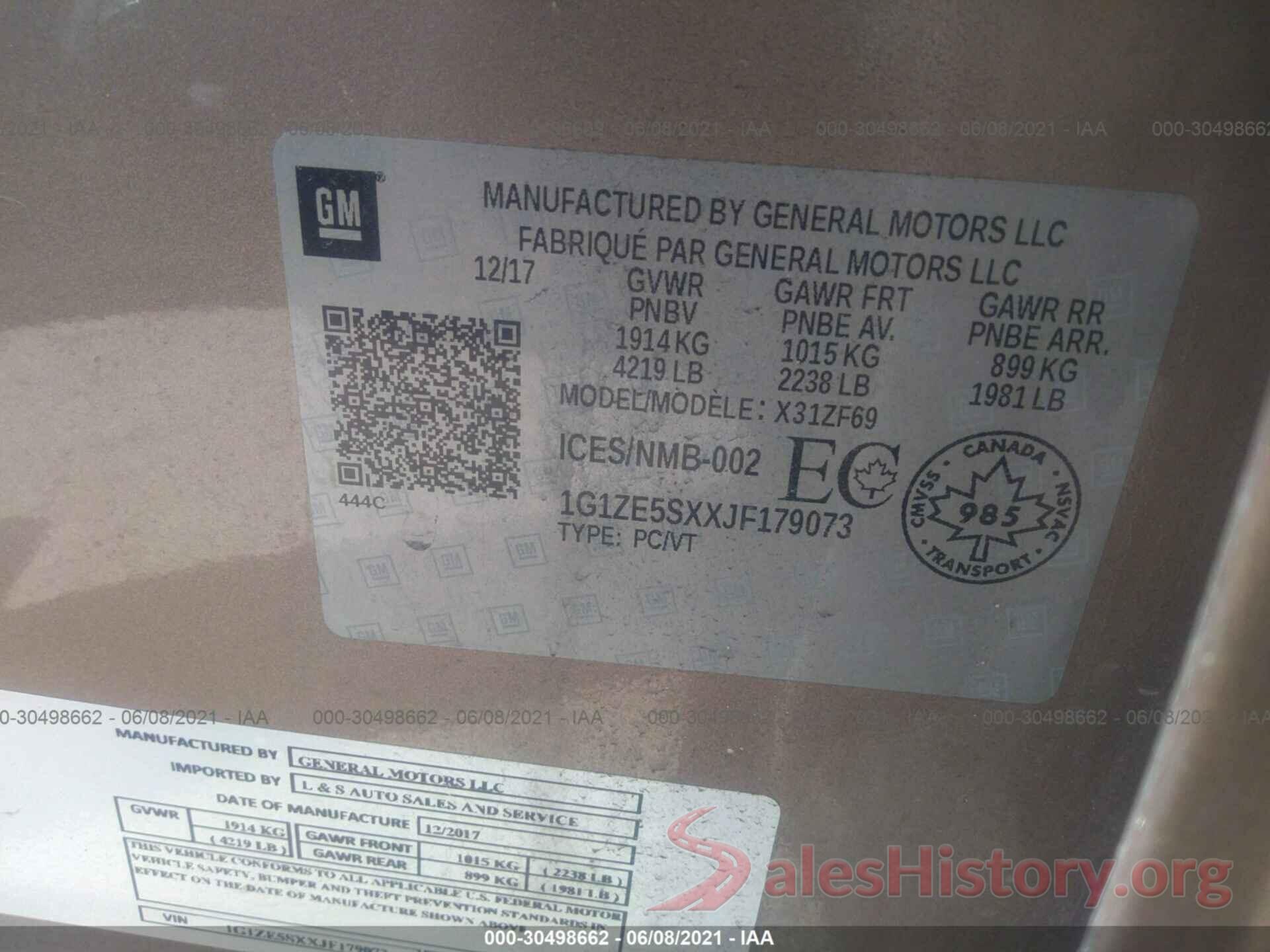 1G1ZE5SXXJF179073 2018 CHEVROLET MALIBU