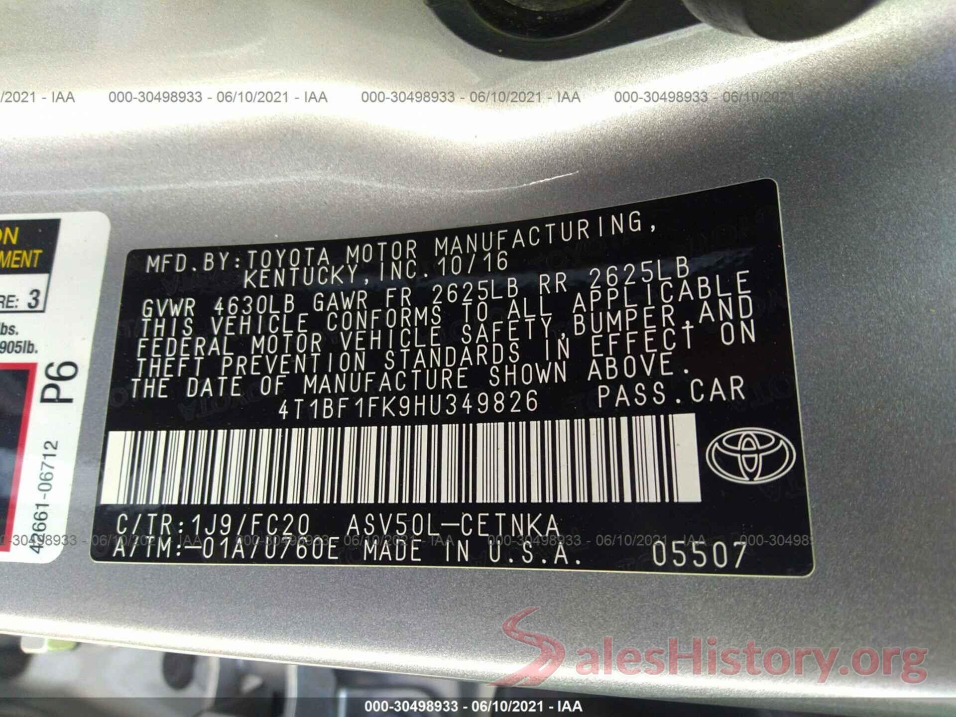 4T1BF1FK9HU349826 2017 TOYOTA CAMRY