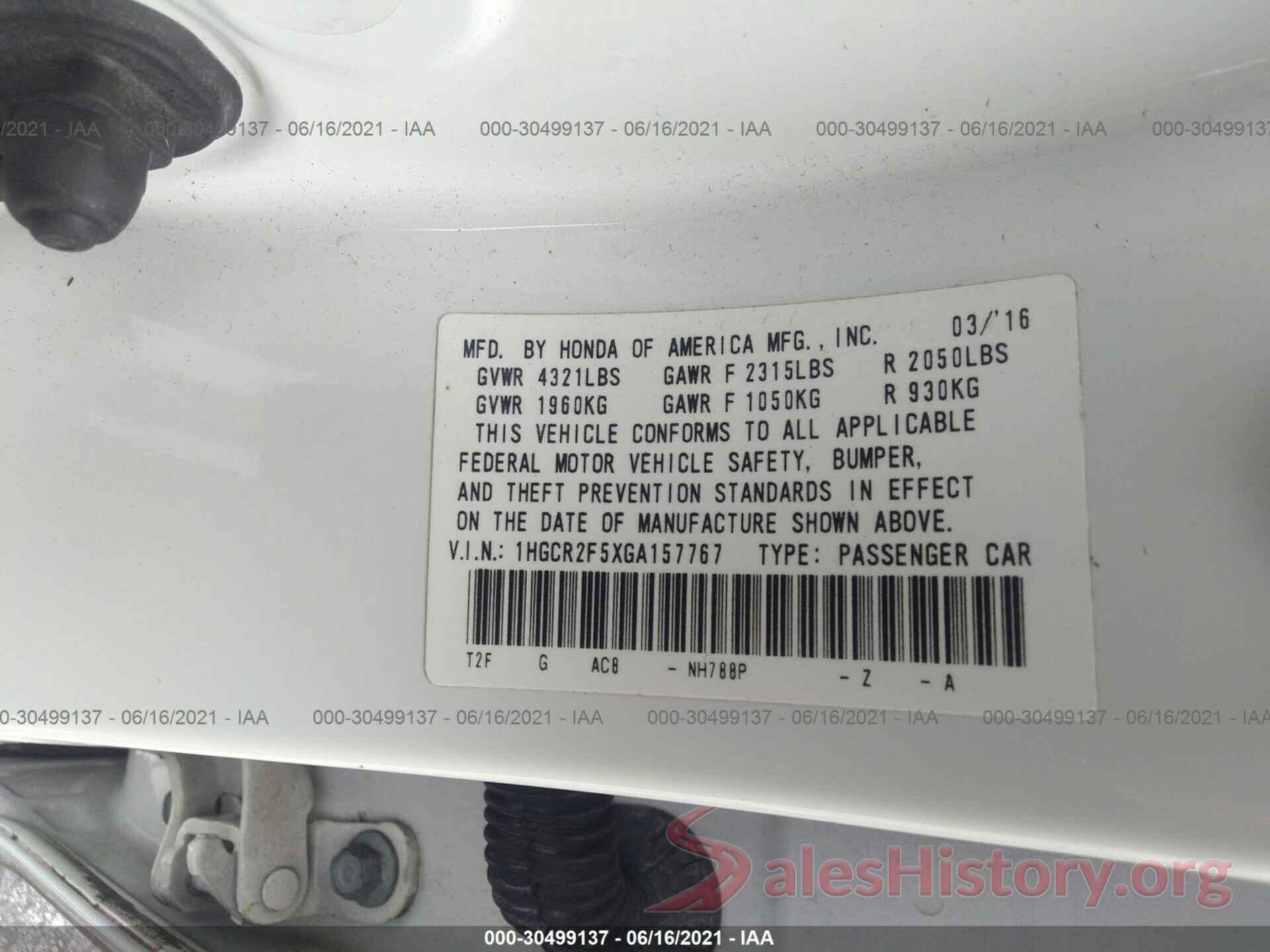 1HGCR2F5XGA157767 2016 HONDA ACCORD SEDAN