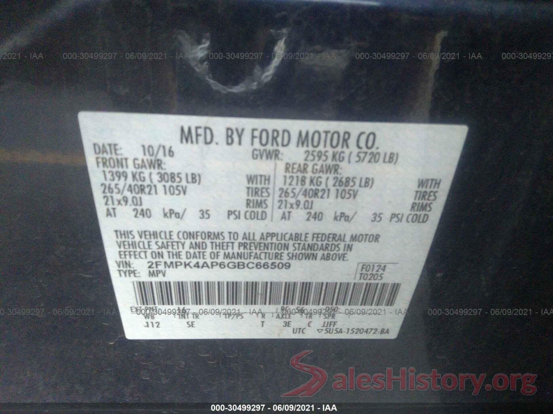 2FMPK4AP6GBC66509 2016 FORD EDGE