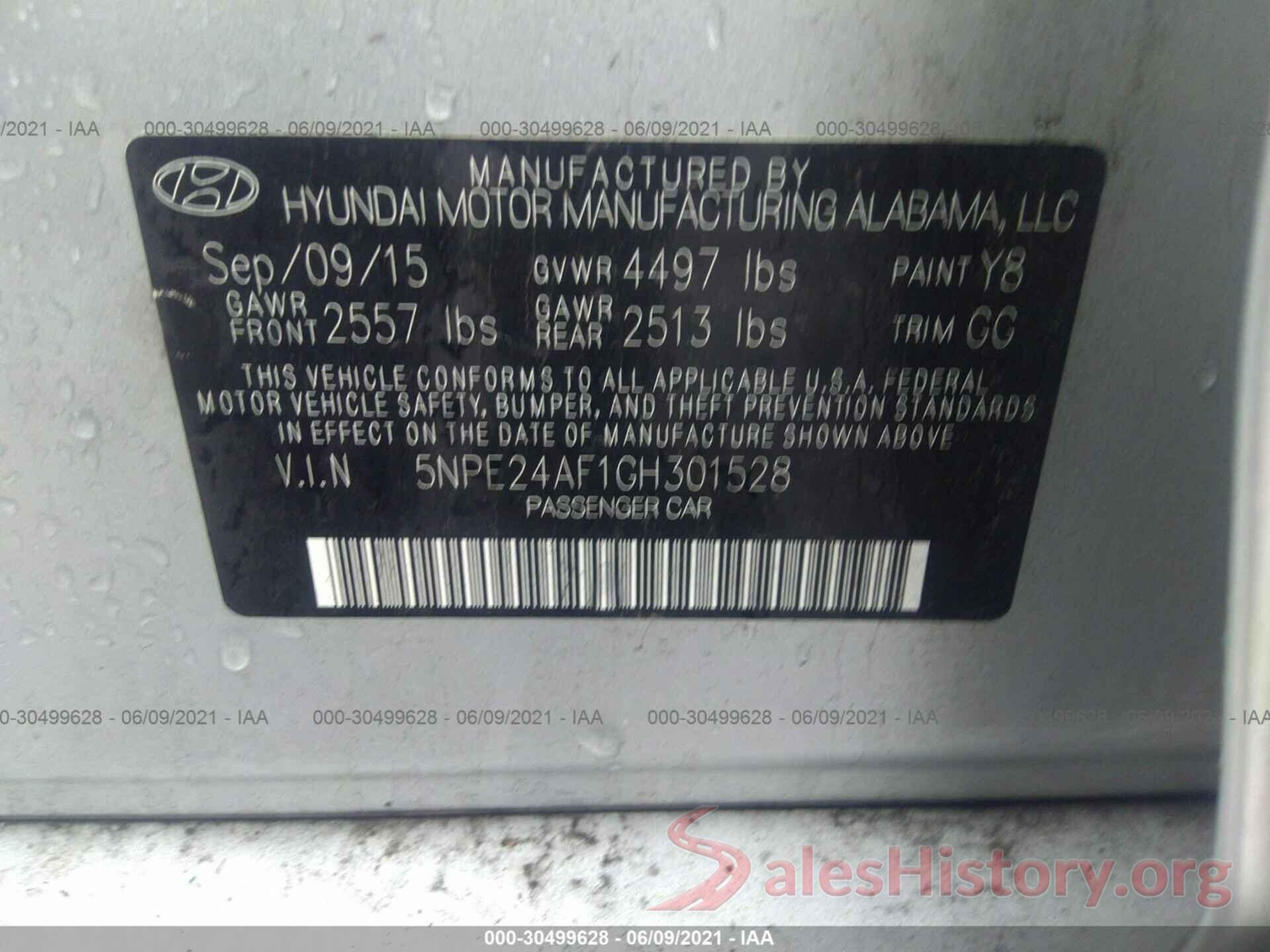 5NPE24AF1GH301528 2016 HYUNDAI SONATA