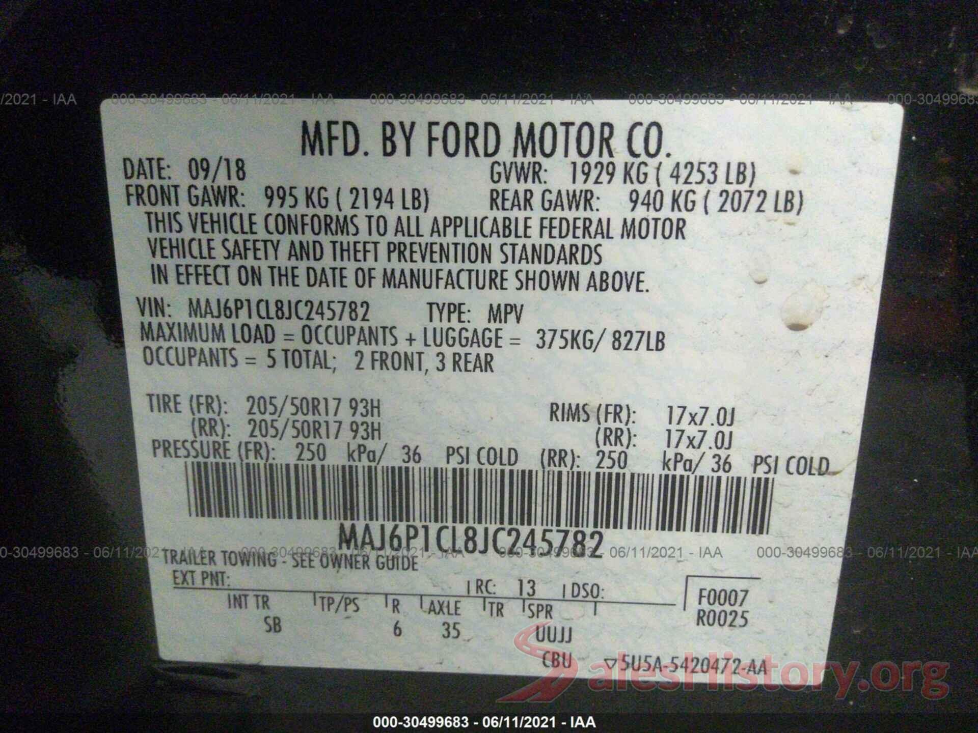 MAJ6P1CL8JC245782 2018 FORD ECOSPORT