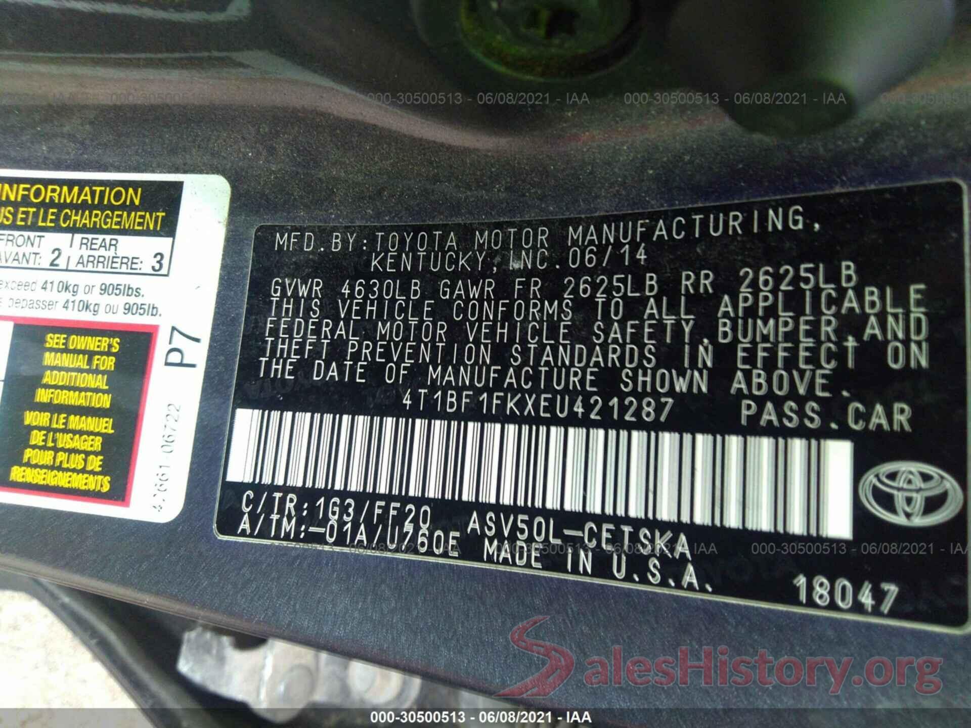 4T1BF1FKXEU421287 2014 TOYOTA CAMRY