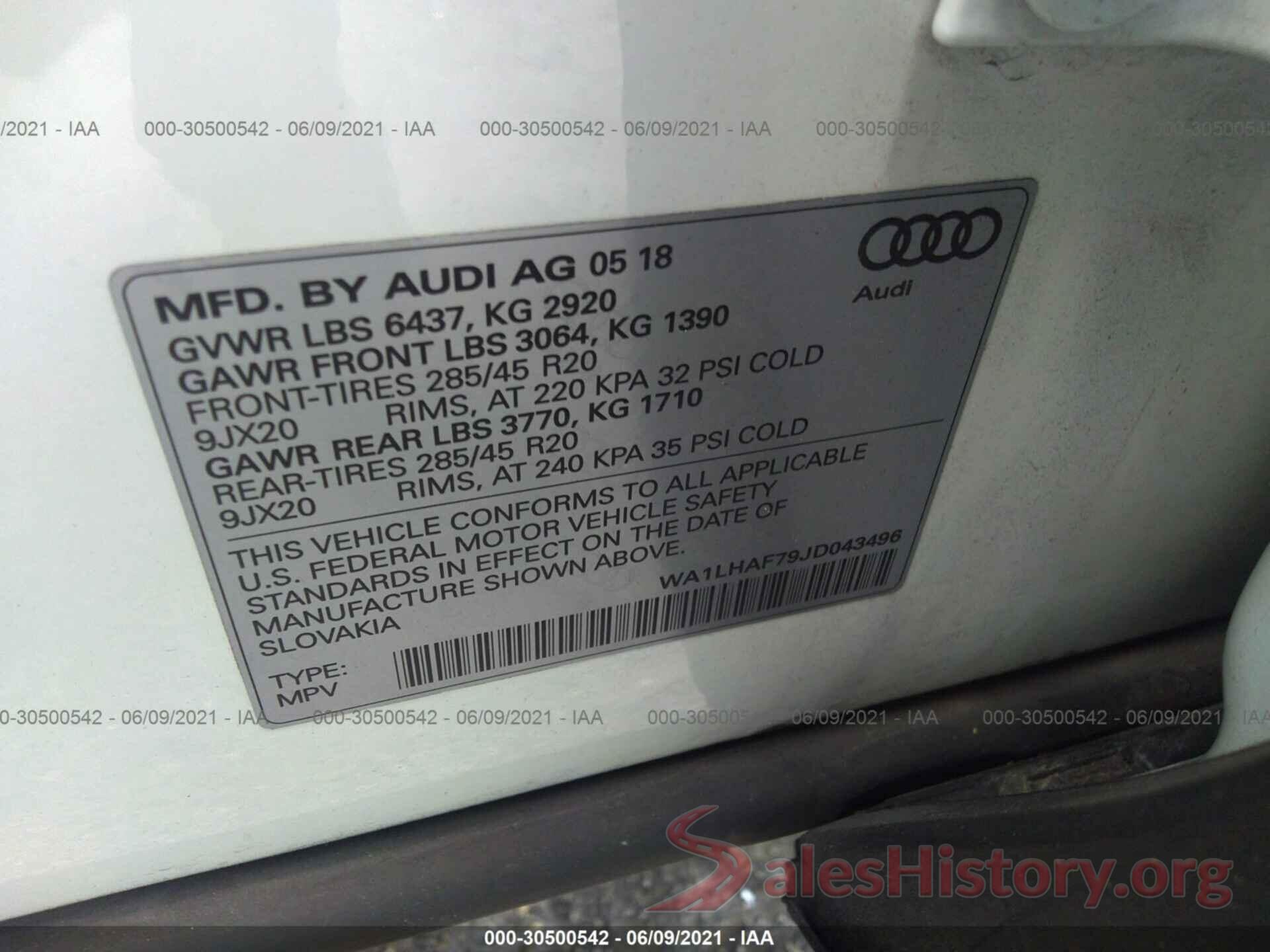 WA1LHAF79JD043496 2018 AUDI Q7