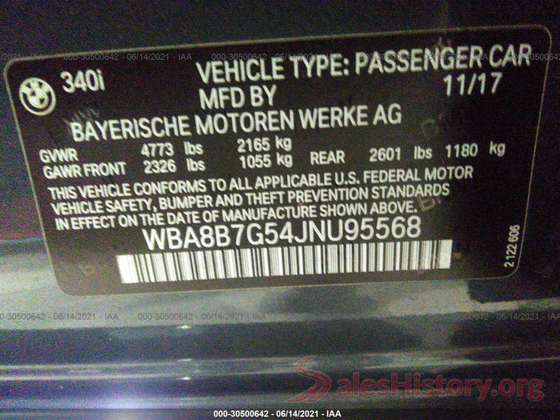 WBA8B7G54JNU95568 2018 BMW 3 SERIES