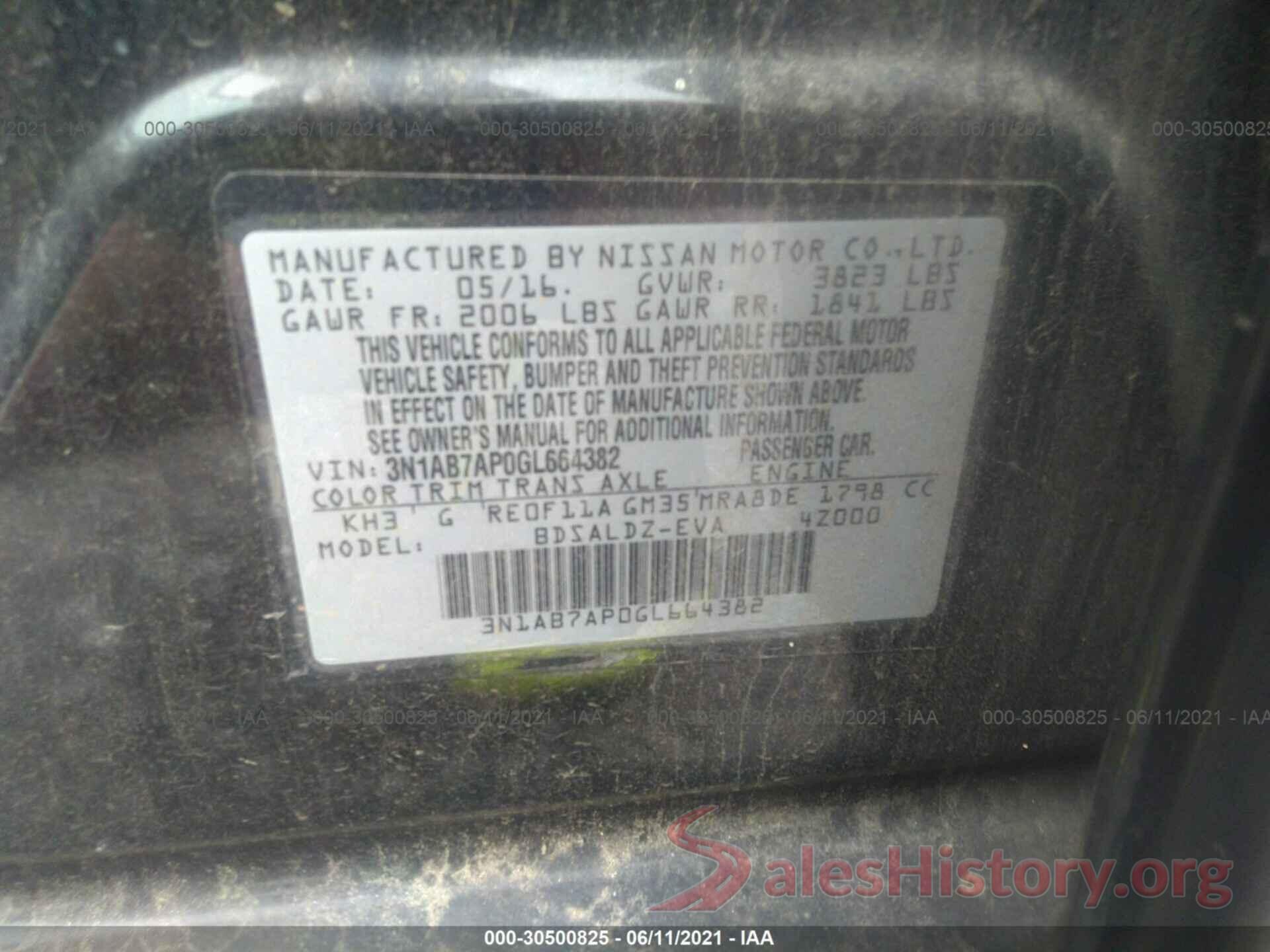 3N1AB7AP0GL664382 2016 NISSAN SENTRA