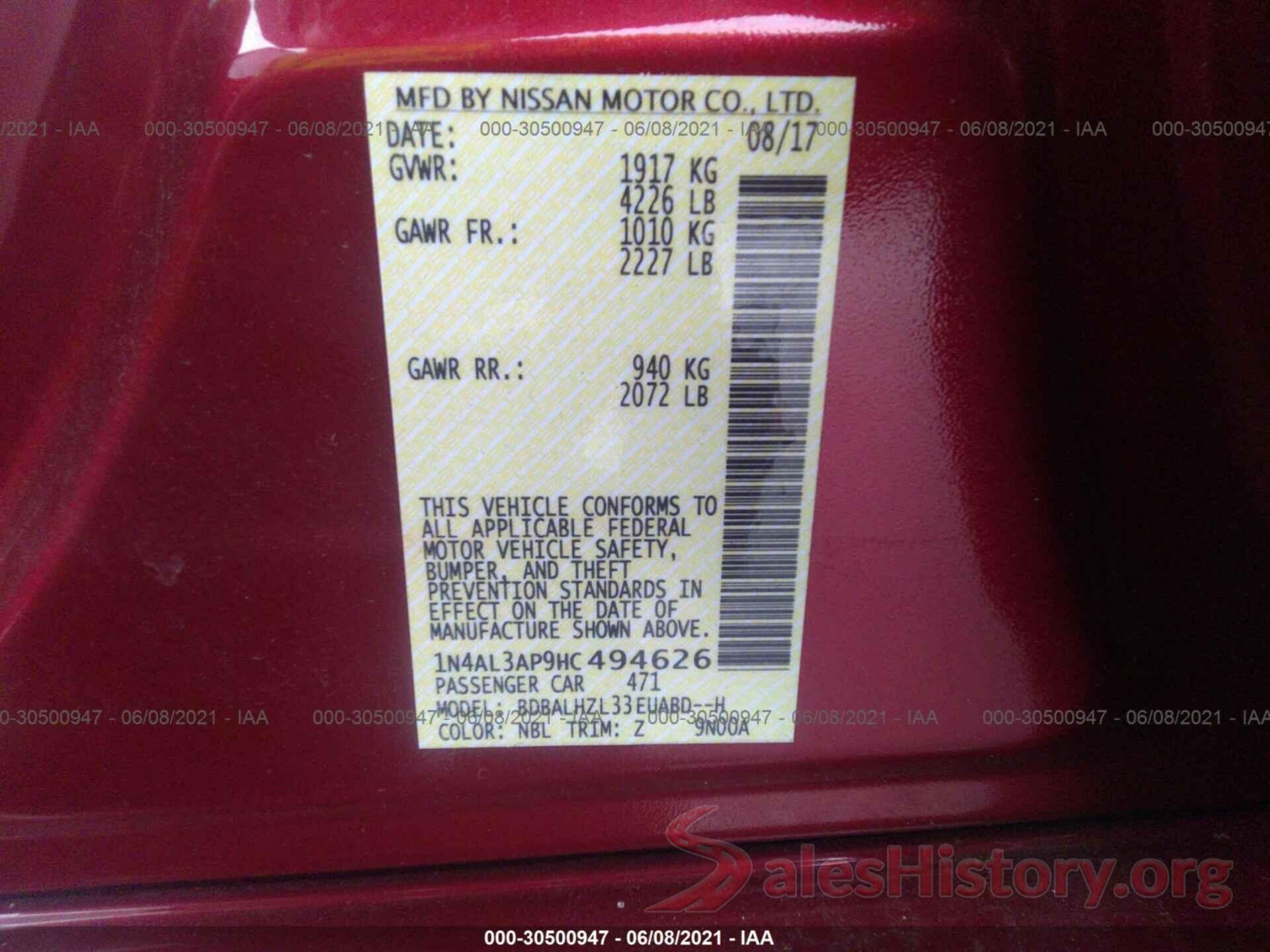 1N4AL3AP9HC494626 2017 NISSAN ALTIMA